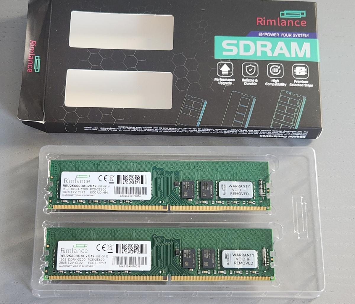 Rimlance 32GB (2x16GB) ECC DDR4 3200MT 1.2V Kit - compatible with Ryzen AM4 motherboards
