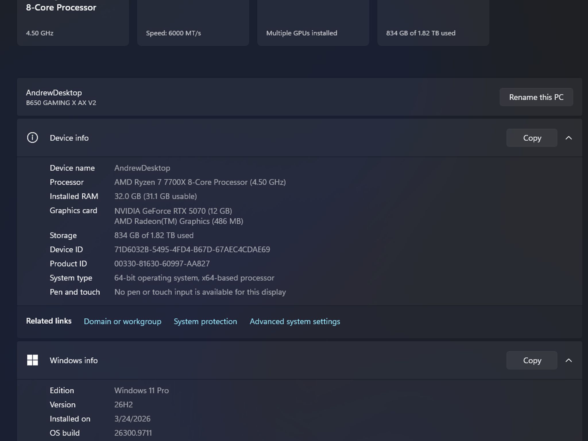 GeForce RTX 5070 Custom Gaming PC - Ryzen 7 7700X, 32GB RAM, 2TB NVMe SSD