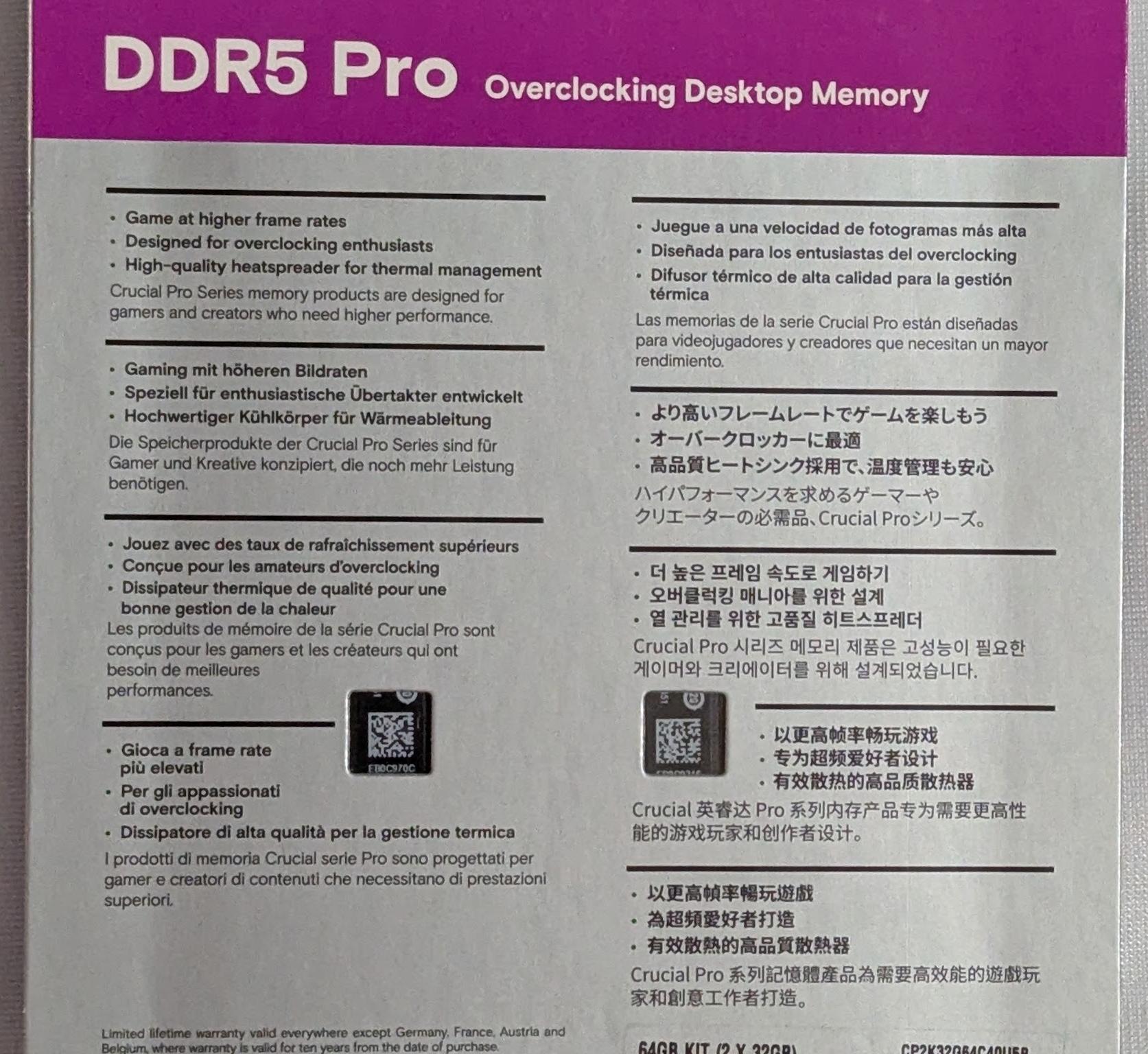 Crucial Pro DDR5 RAM 64GB Kit (2x32GB) 6400MHz CL40 Overclocking Desktop RAM – Black CP2K32G64C40U5B