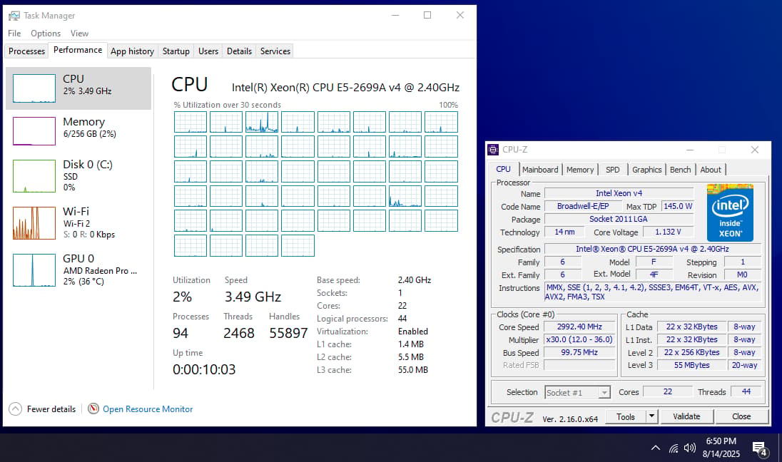 COMBO: Asrock X99 Extreme11 Motherboard/Intel Xeon Processor E5-2699A v4 CPU/256gb DDR4-2400 ECC Reg