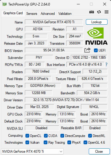 PNY GeForce RTX™ 4070 Ti 12GB VERTO™ Graphics Card