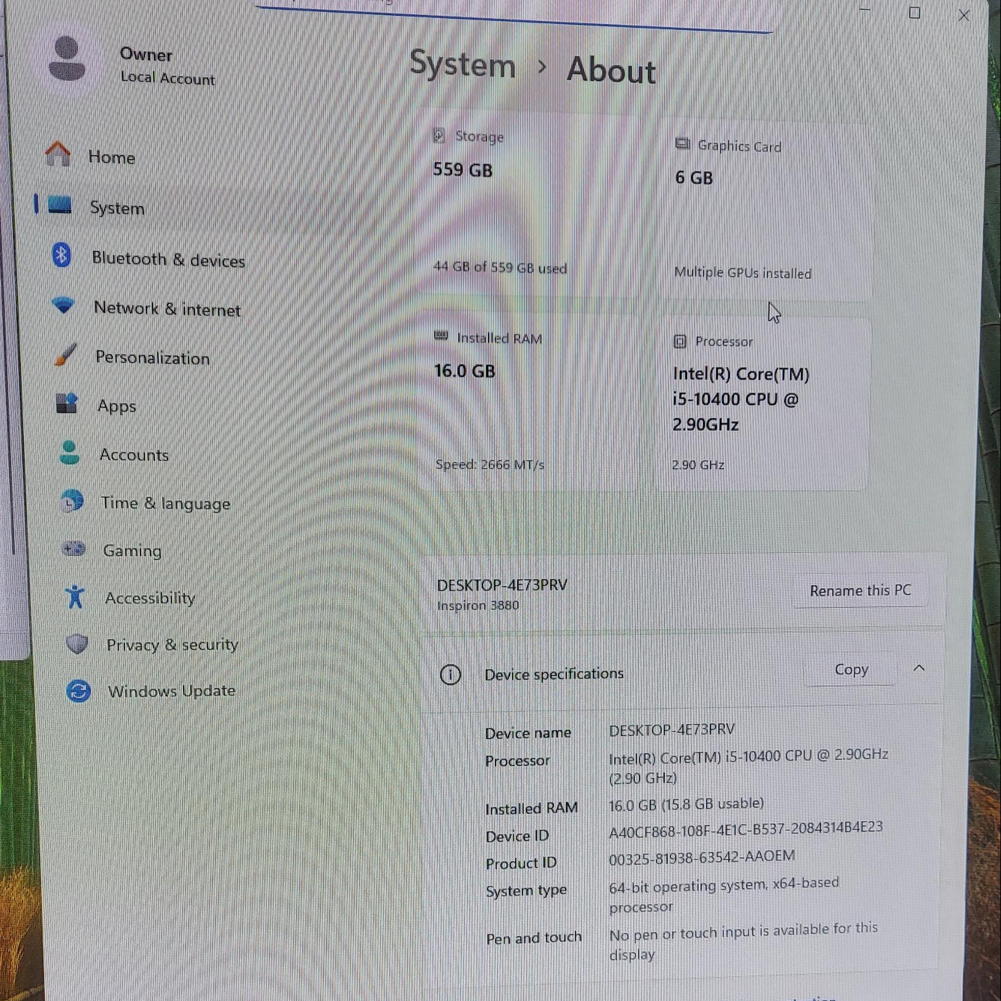Dell Gaming PC, GeForce GTX 1660 Super, Core i5-10400, 16GB DDR4, 600GB SSD, Wifi and BT, Win 11