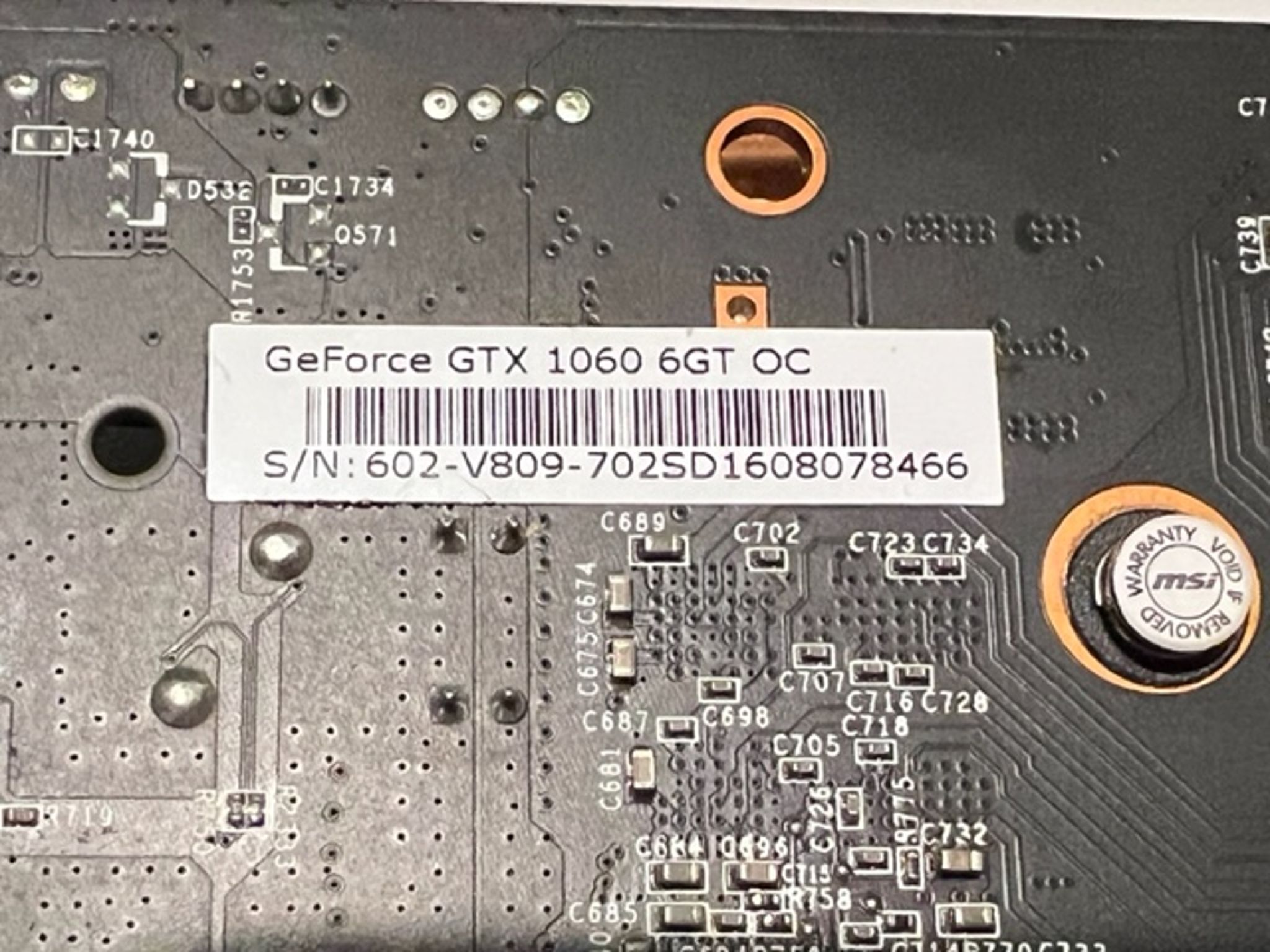 MSI Geforce GTX 1060 6GB 6GT OC Graphics Card