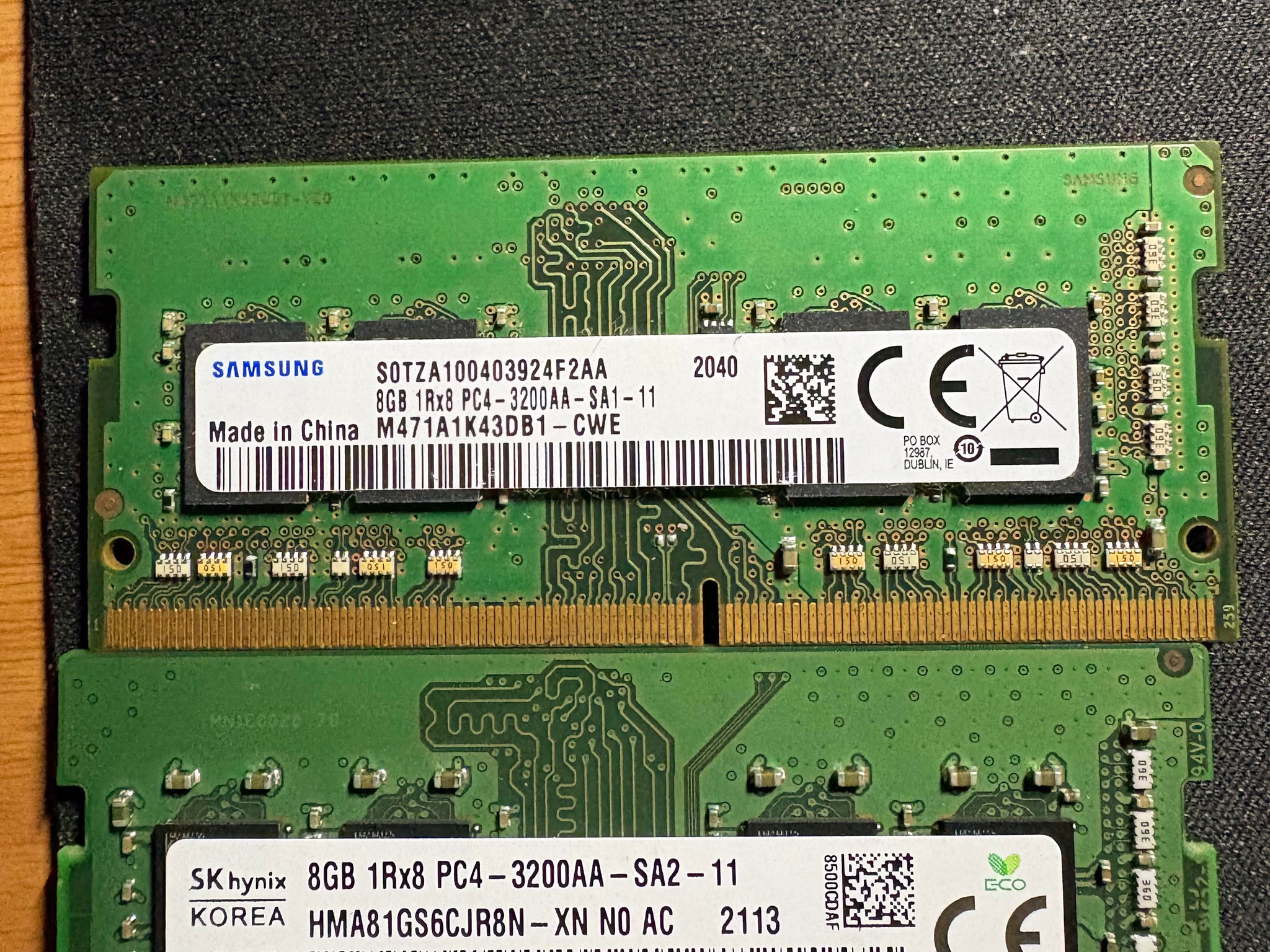 16GB (2×8GB) DDR4-3200 Laptop RAM — Samsung + SK hynix OEM, PC4-25600 SODIMM