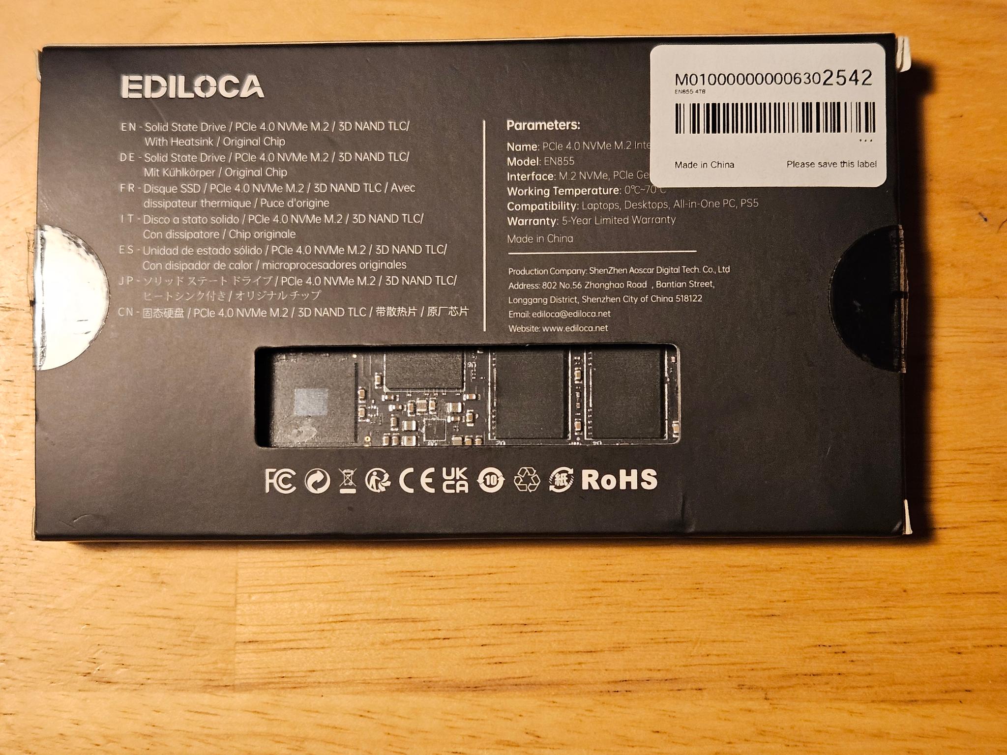 Ediloca EN 855 4TB SSD with DRAM Cache and Heatsink