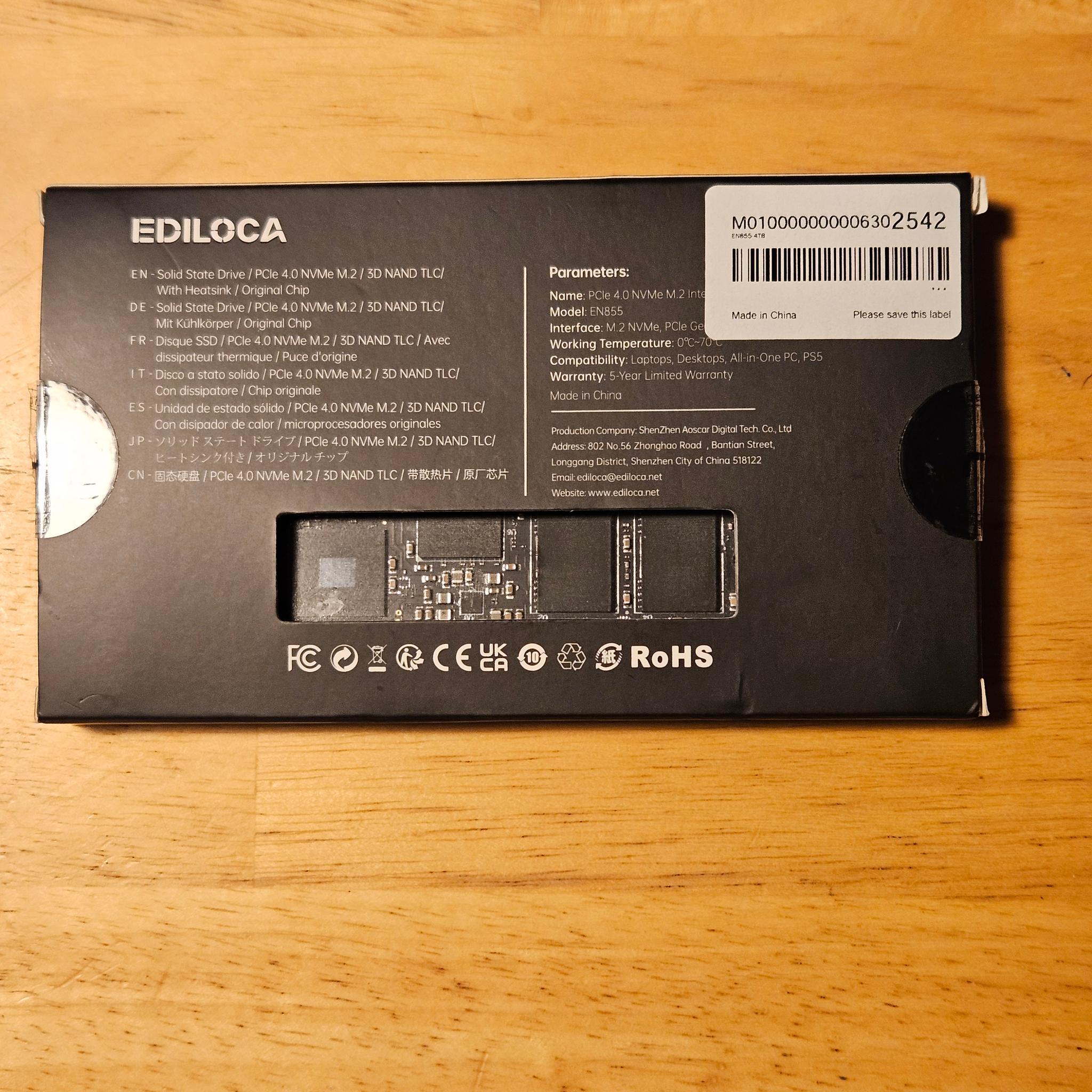 Ediloca EN 855 4TB SSD with DRAM Cache and Heatsink