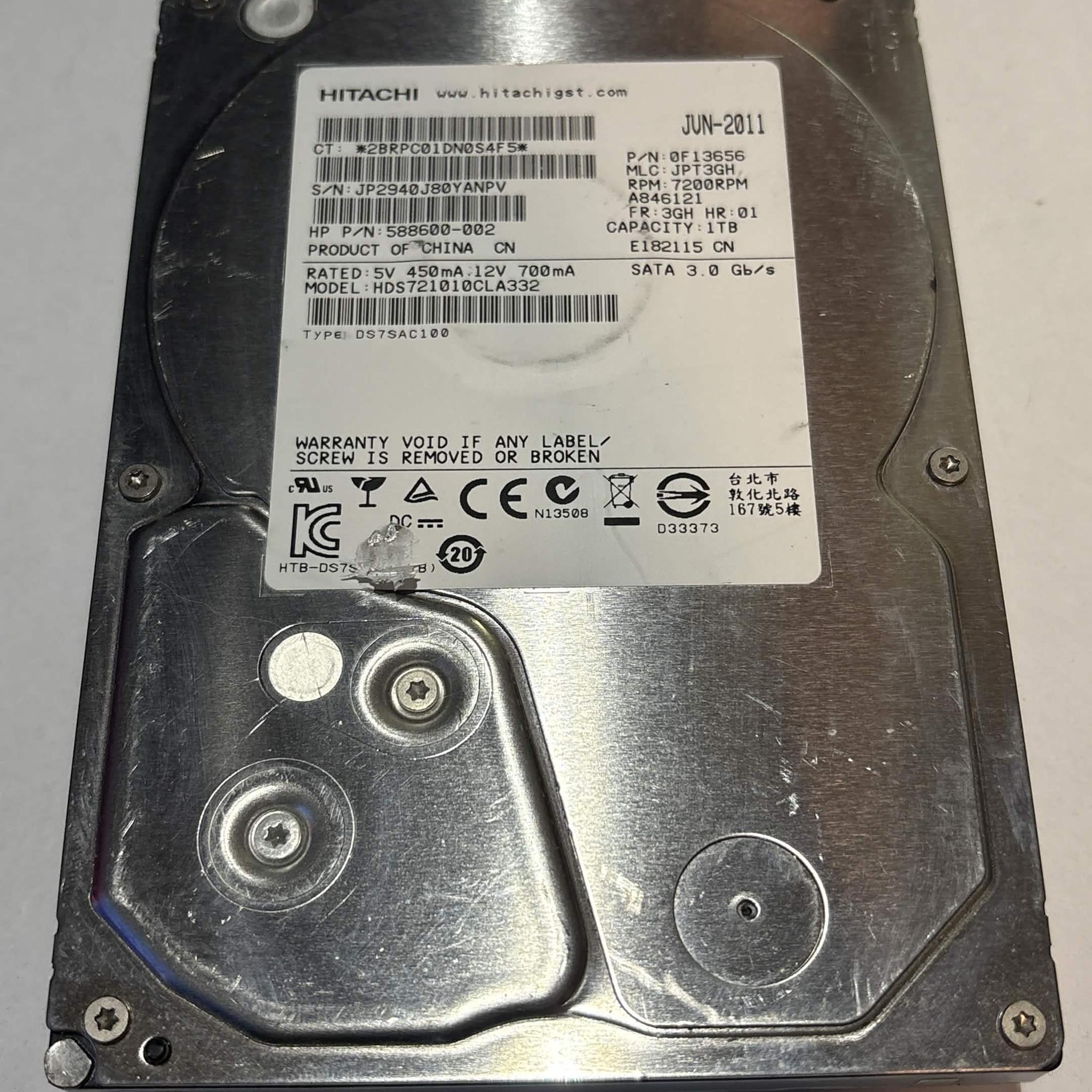 Hitachi 1TB 7200RPM SATA Hard Drive | Tested & Healthy