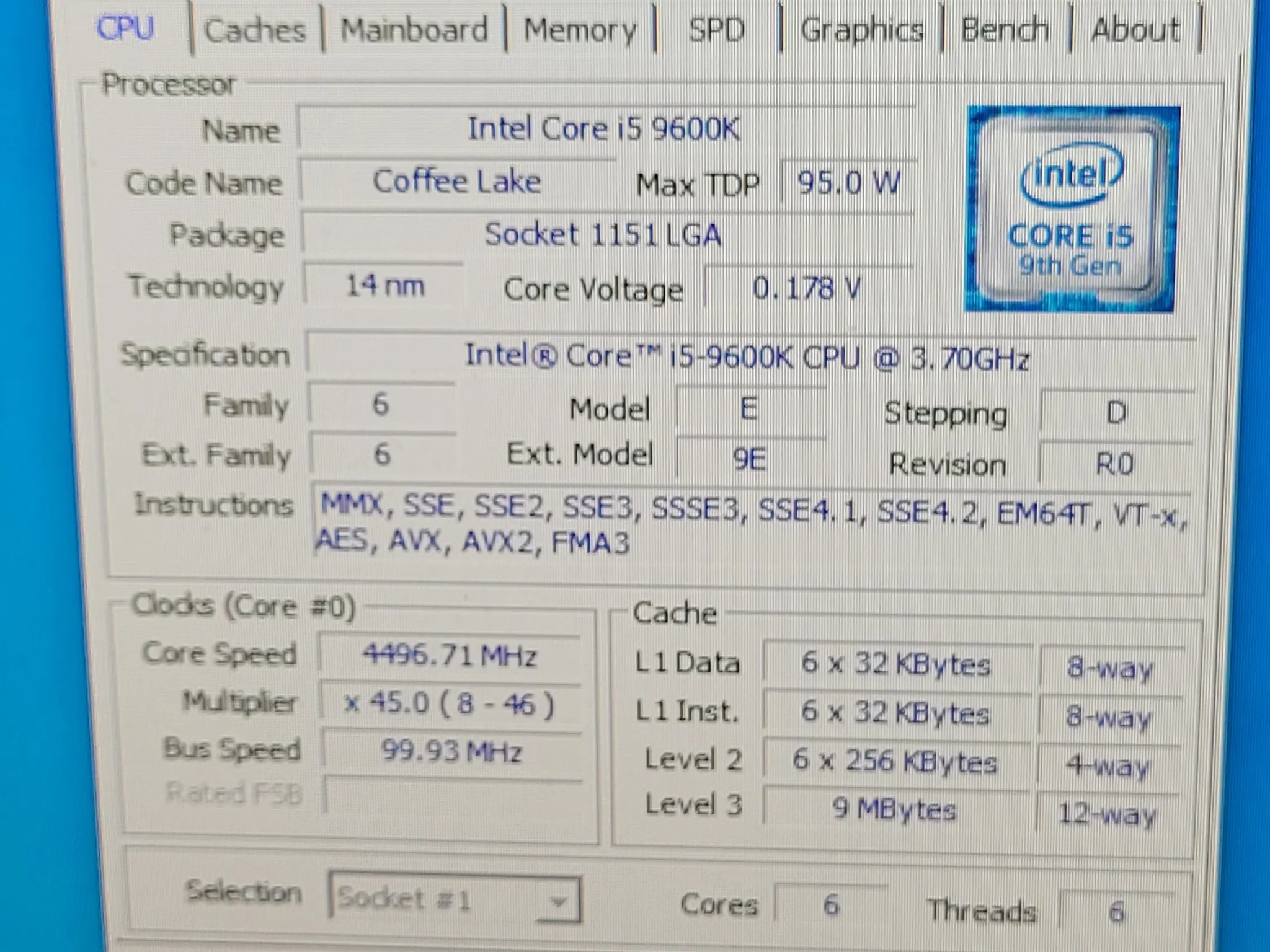Intel i5-9600k cpu