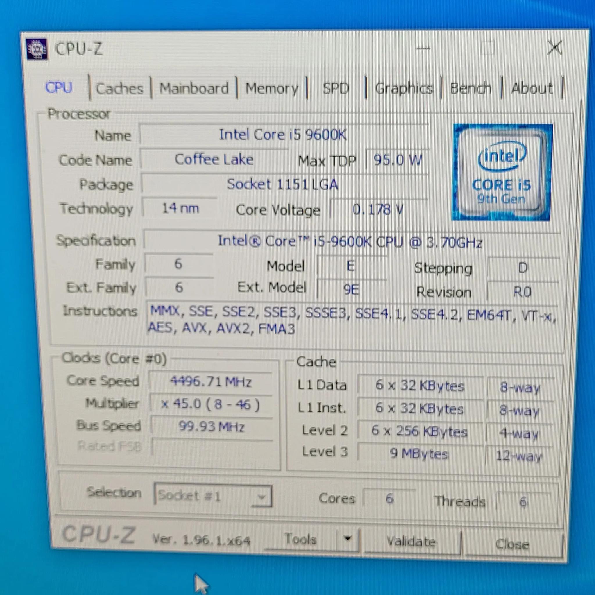 Intel i5-9600k cpu