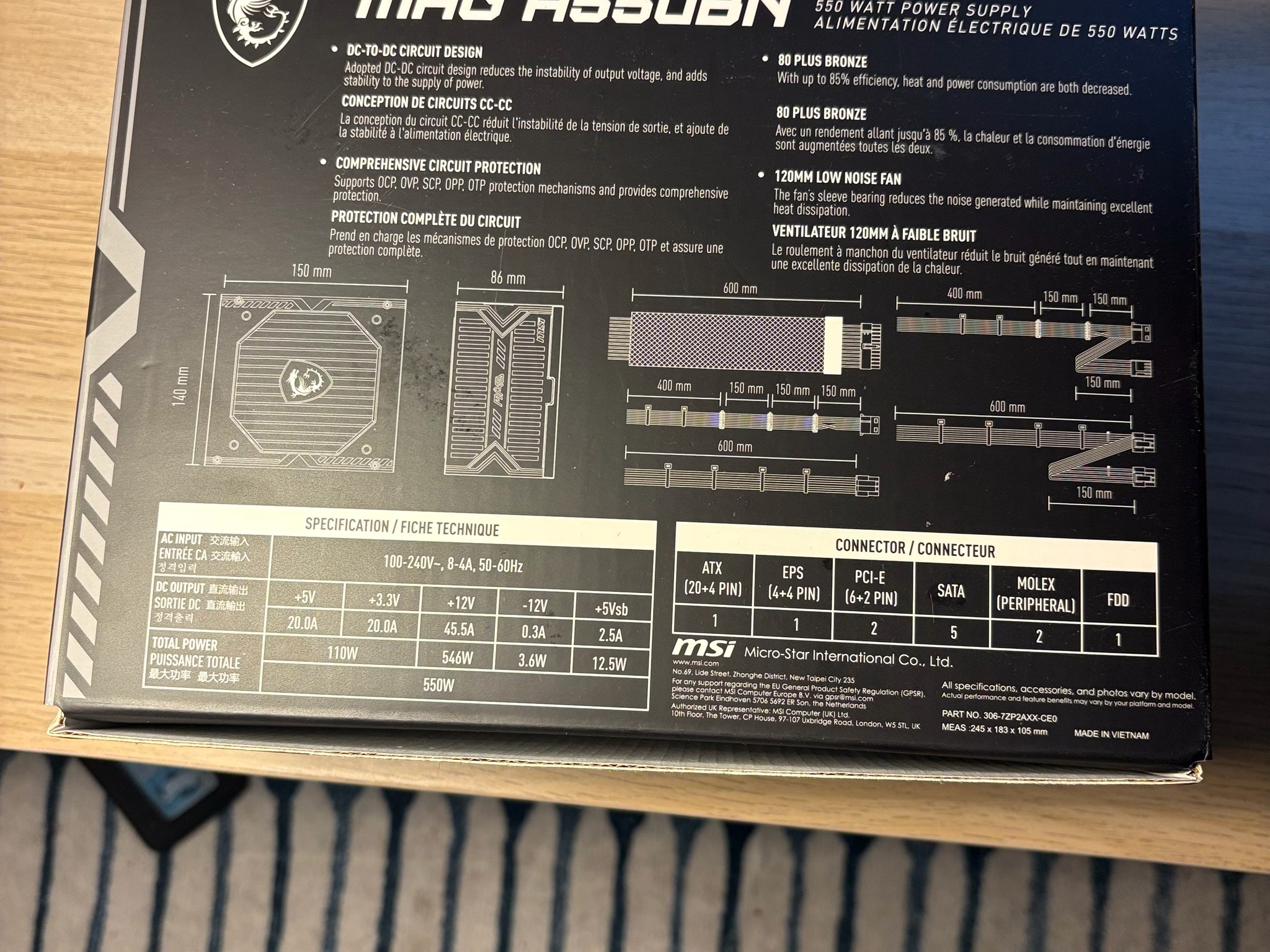 USED - MSI MAG A550BN Non-Module 80+ Certified PSU - LIKE NEW