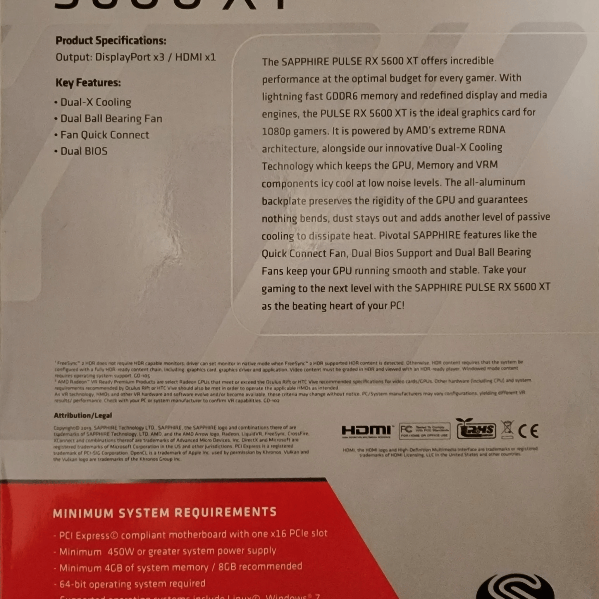 Sapphire Pulse RX 5600 XT 6GB GDDR6 Graphics Card Like New With Original Box