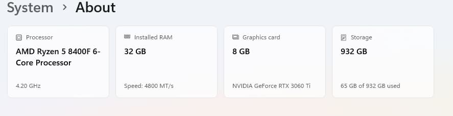 AMD Ryzen 5 8400F 32GB DDR5 RAM GeForce RTX 3060 Ti WD Black SN850X 1TB NVMe SSD AM5 Gaming PC