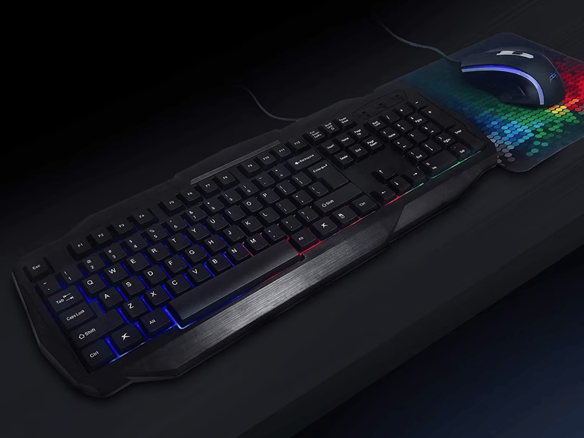 Pro Gaming Accessory Bundle - PBX RGB Backlit, Full-Size USB Keyboard, USB Mouse, Mouse Pad