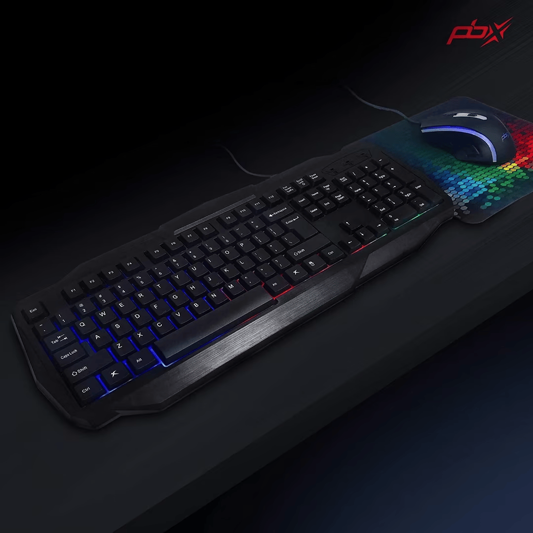 Pro Gaming Accessory Bundle - PBX RGB Backlit, Full-Size USB Keyboard, USB Mouse, Mouse Pad