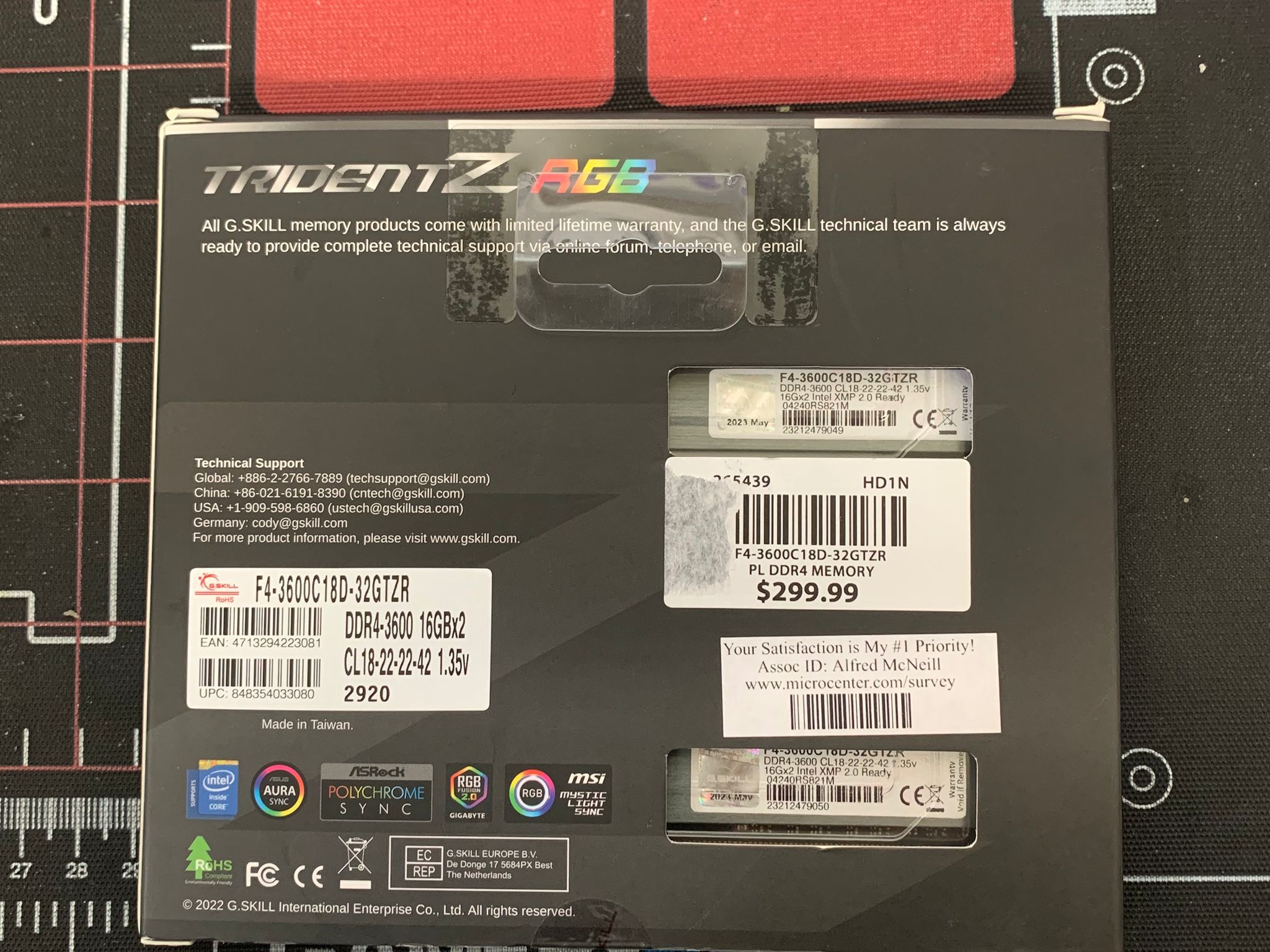 32GB DDR4 3600 CL18 - GSKILL Trident Z RGB