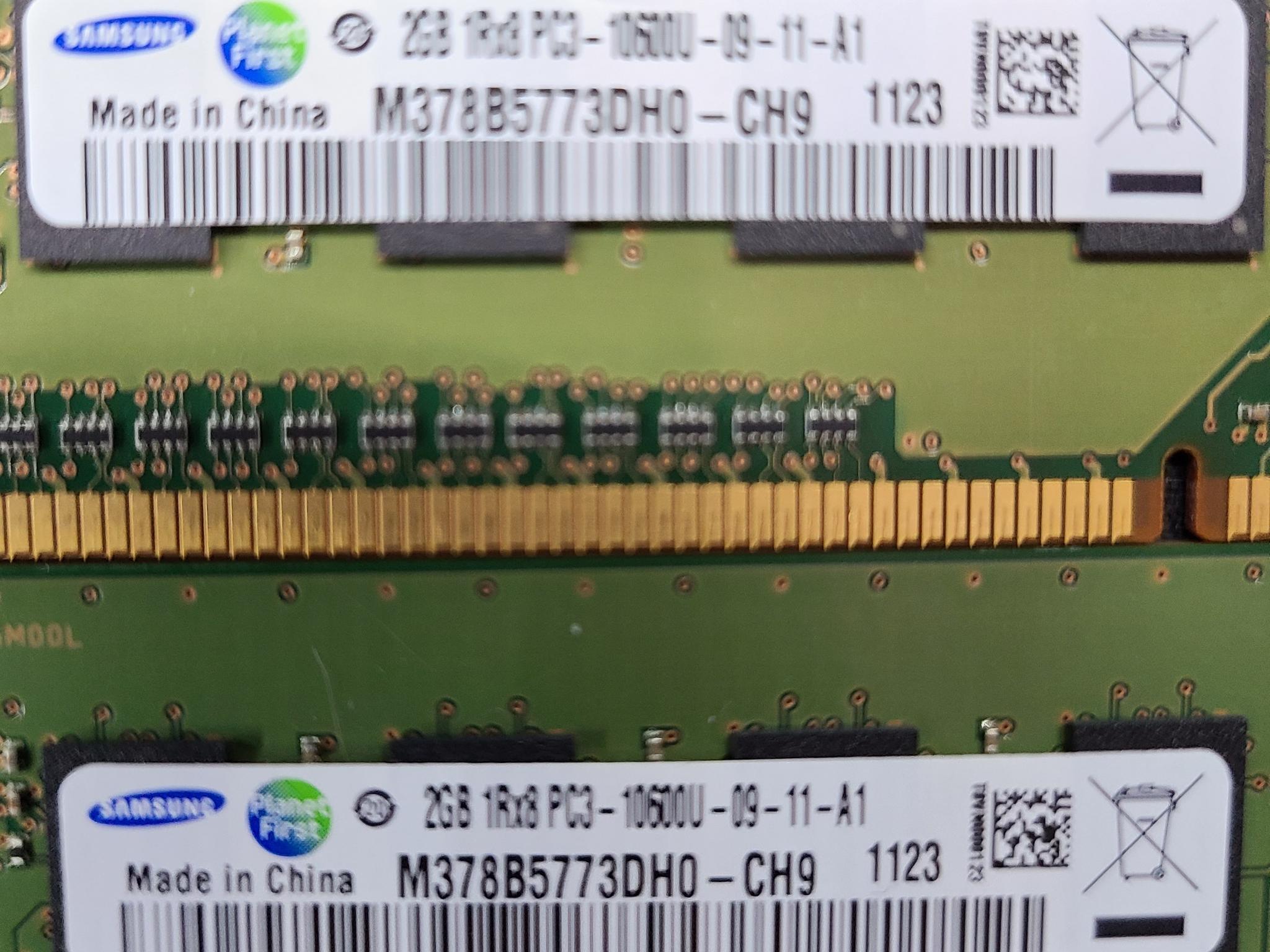 Samsung 2GBX2 1Rx8 PC3-10600U Desktop Ram M378B5773DH0-CH9 (2 Sticks)