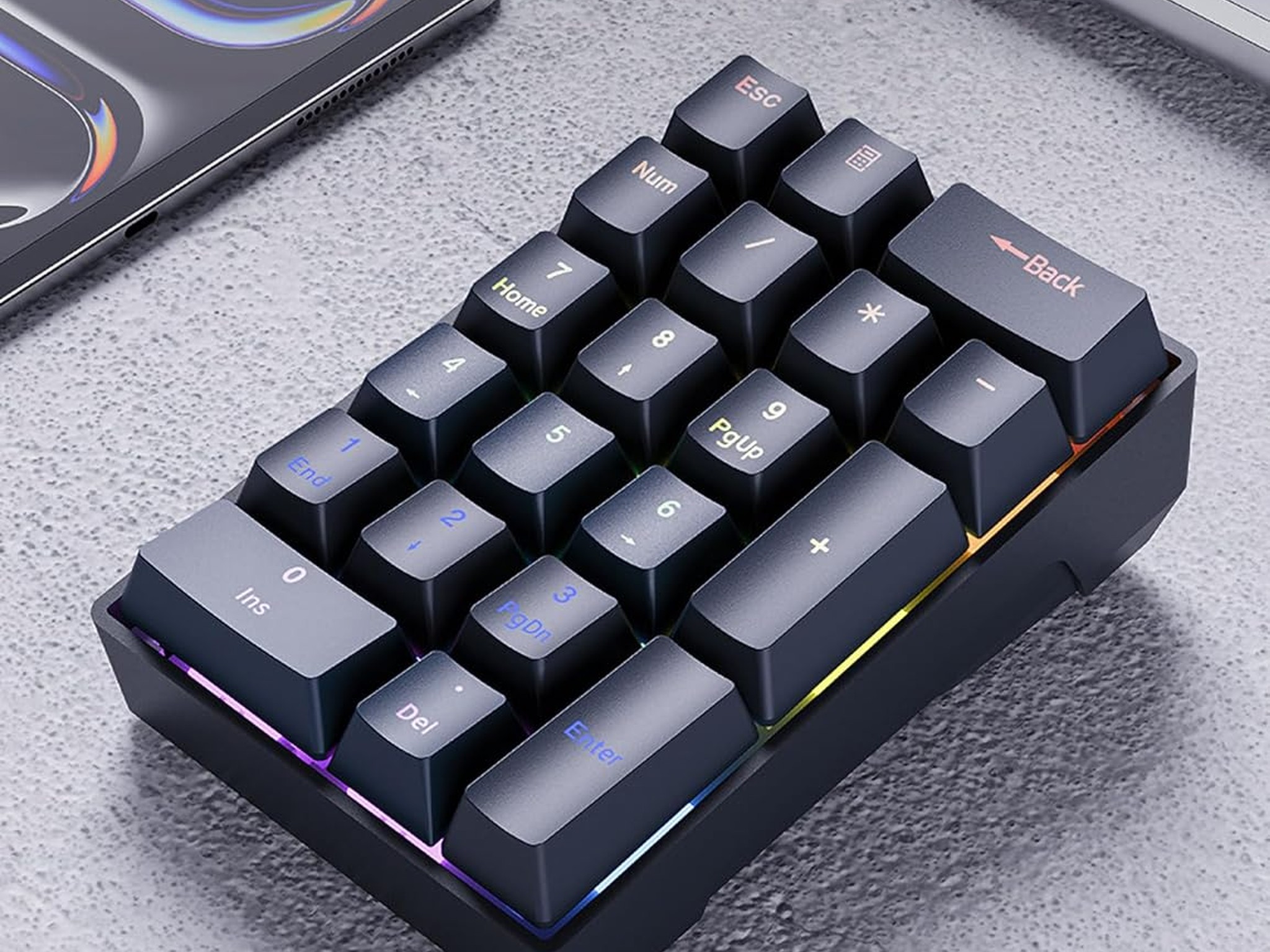 DAGK Wired Mechanical Number Pad Rainbow LED Backlit 20-Key Number Pad- Black