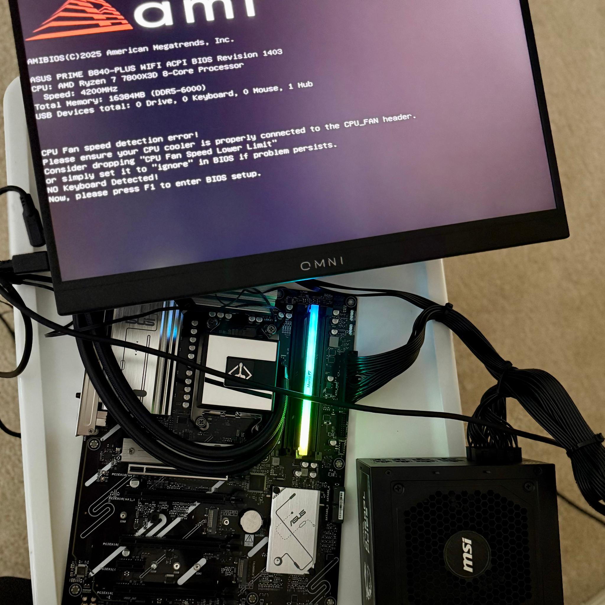 AMD Ryzen 7 7800X3D CPU + Asus Prime B840-Plus WiFi Motherboard +