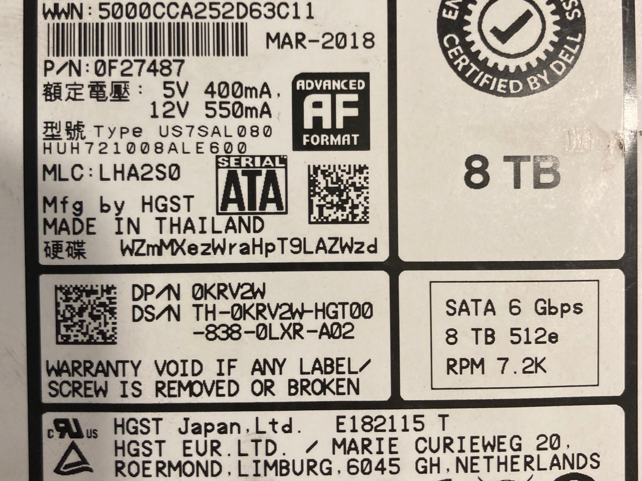 HGST Ultrastar 8TB Hard Drive 7200RPM SATA III 3.5in HDD