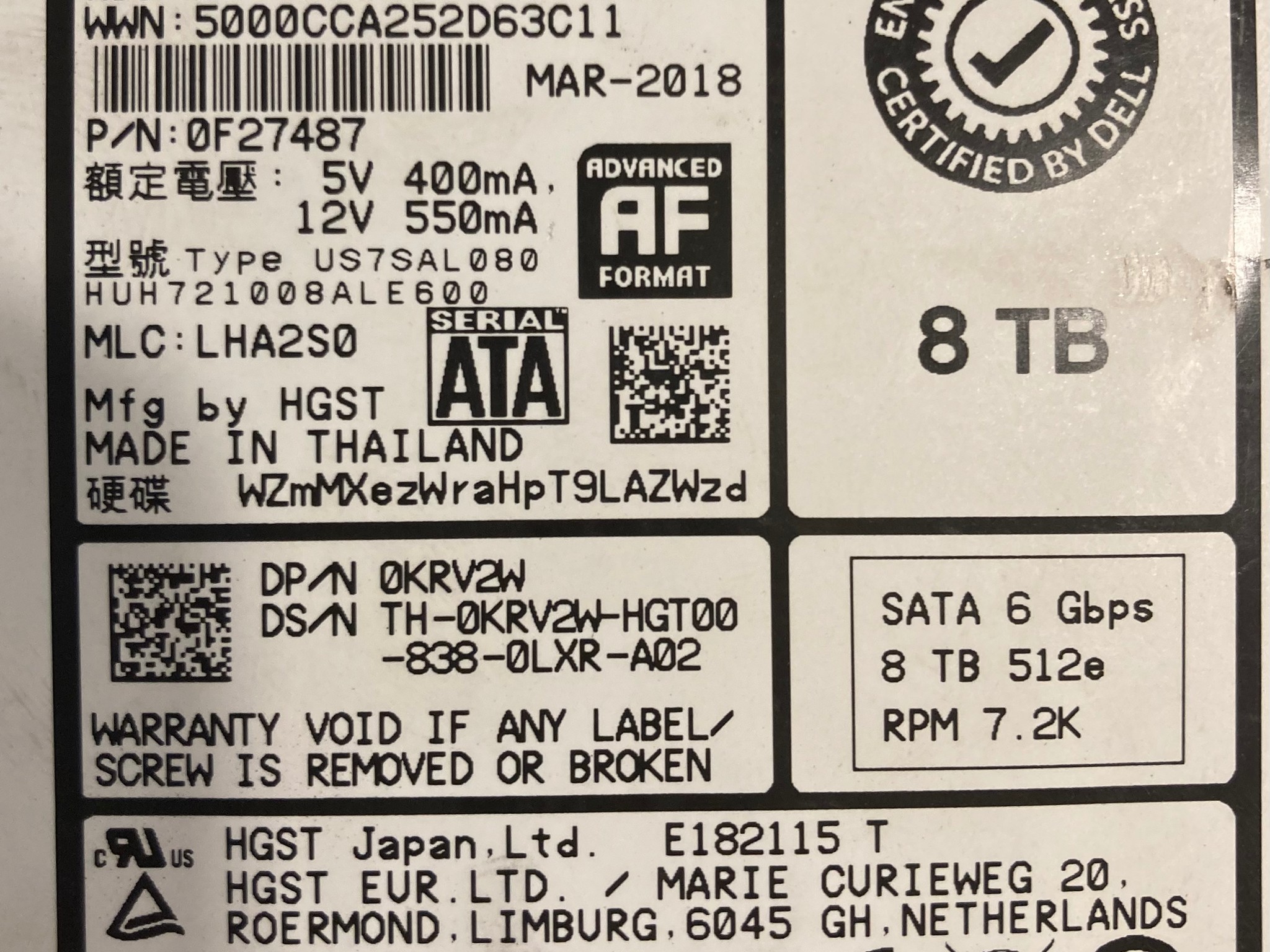 HGST Ultrastar 8TB Hard Drive 7200RPM SATA III 3.5in HDD