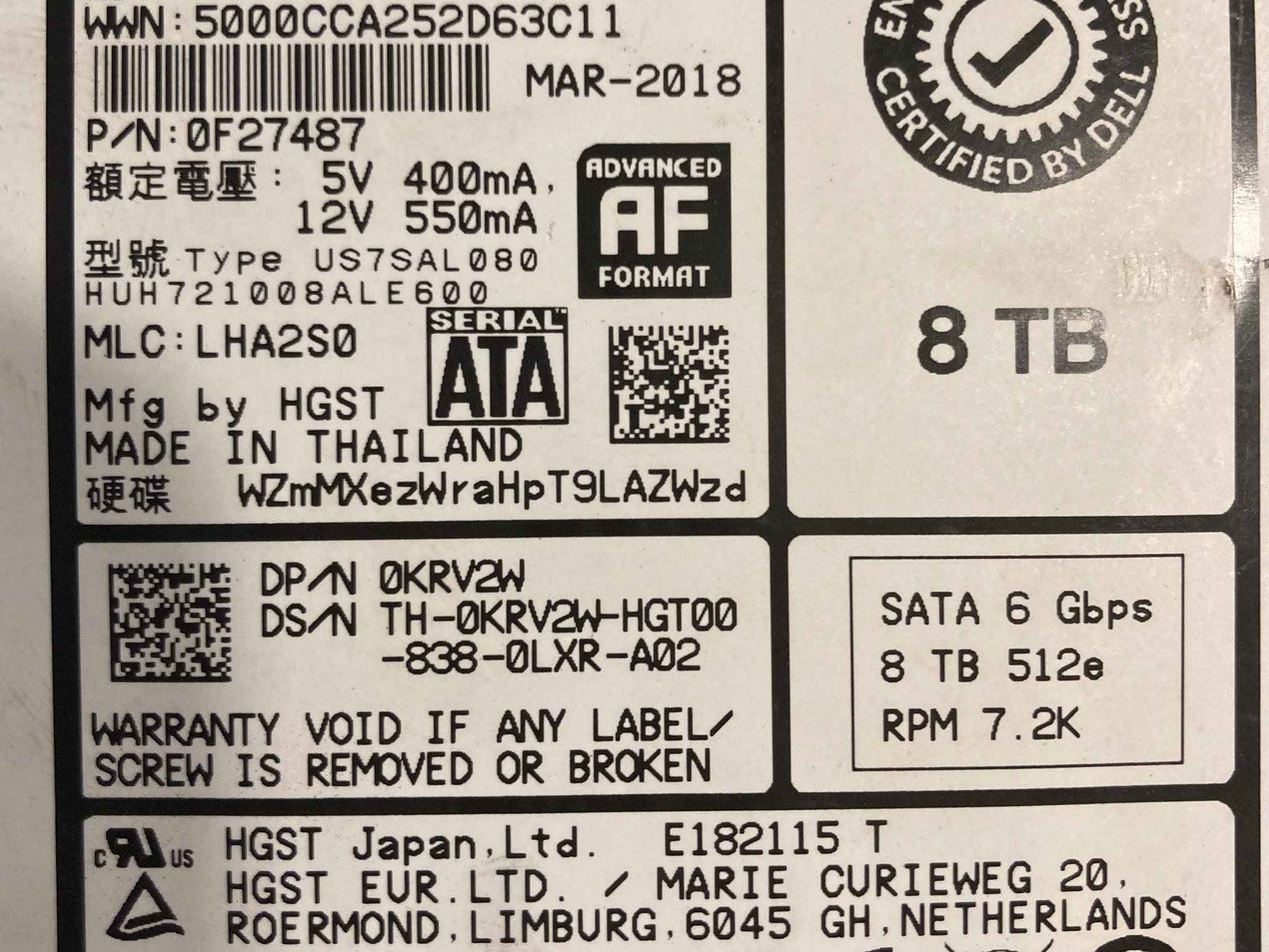 HGST Ultrastar 8TB Hard Drive 7200RPM SATA III 3.5in HDD