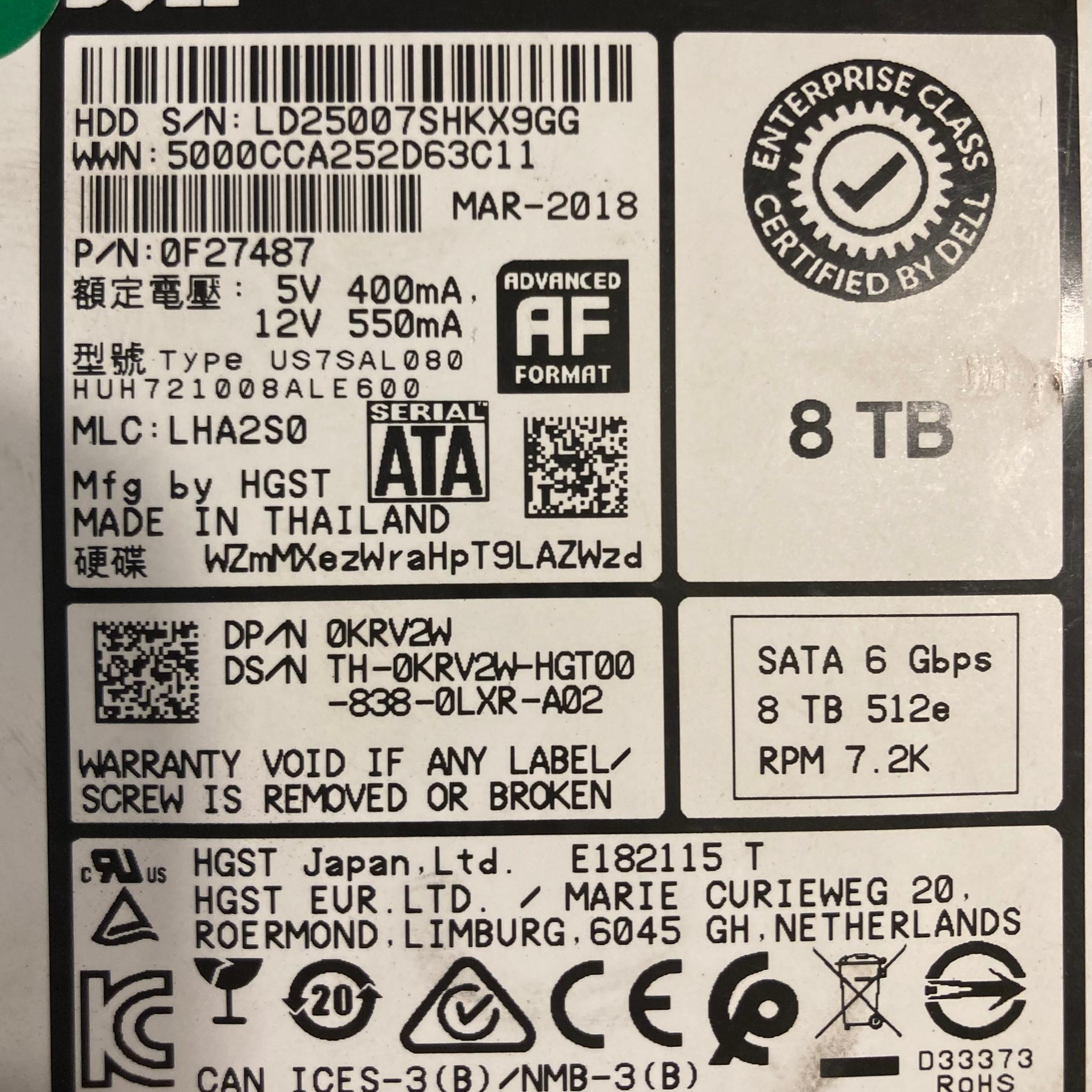HGST Ultrastar 8TB Hard Drive 7200RPM SATA III 3.5in HDD