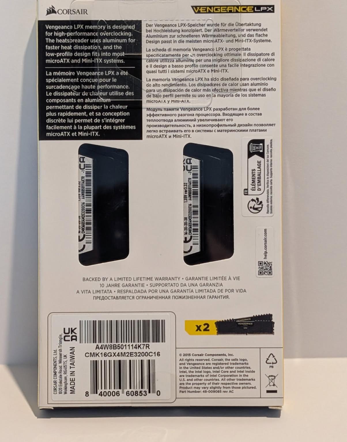 CORSAIR VENGEANCE LPX DDR4 RAM 16GB (2x8GB) 3200MHz CL16-20-20-38 1.35V Intel AMD Computer Memory