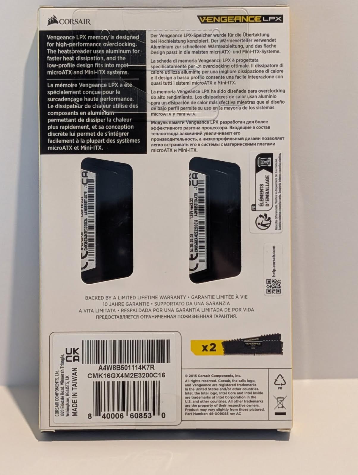 CORSAIR VENGEANCE LPX DDR4 RAM 16GB (2x8GB) 3200MHz CL16-20-20-38 1.35V Intel AMD Computer Memory