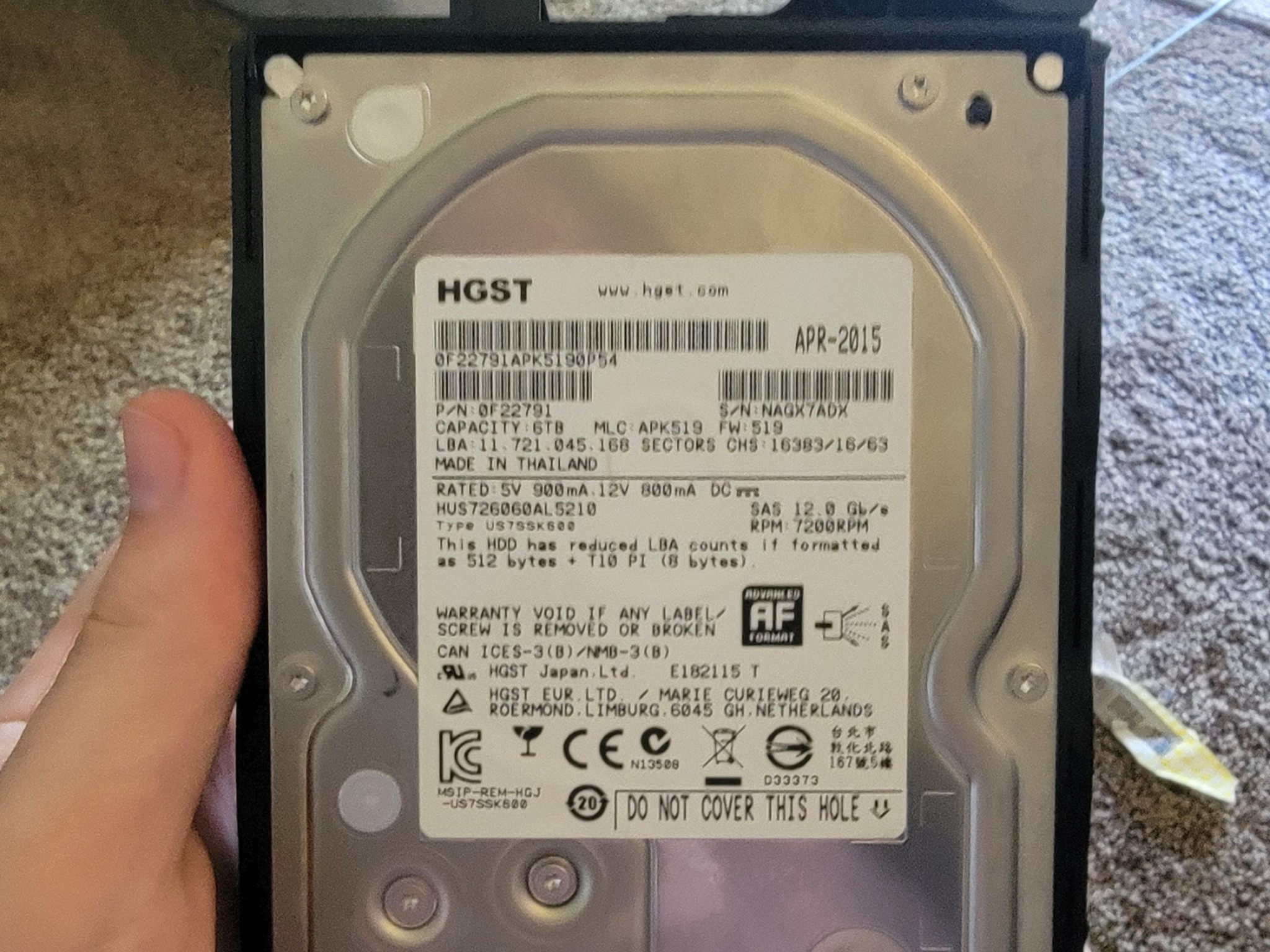 HGST 6TB SAS HDD Used