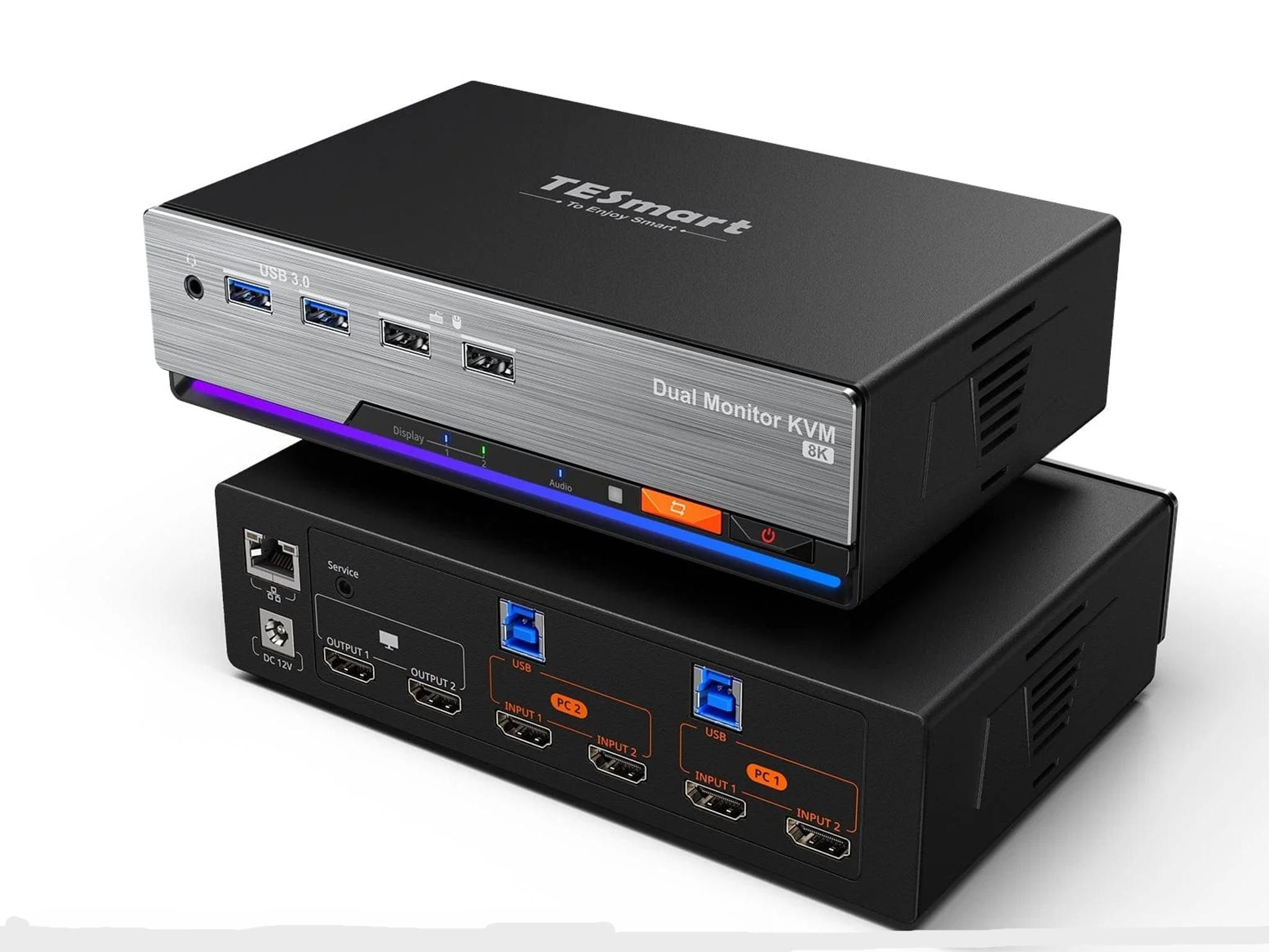 KVM Switch Gaming Dock HDMI 2.1 Dual 4K144Hz for 2 PCs & 2 Monitors,