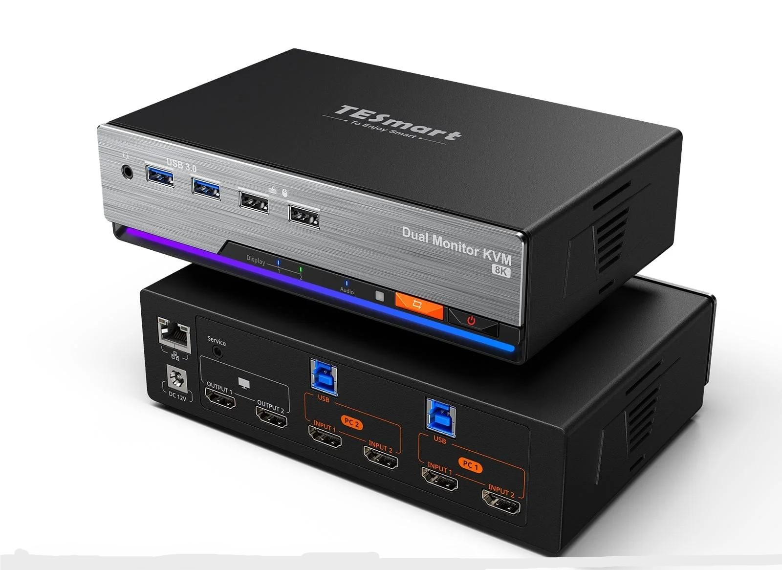 KVM Switch Gaming Dock HDMI 2.1 Dual 4K144Hz for 2 PCs & 2 Monitors,