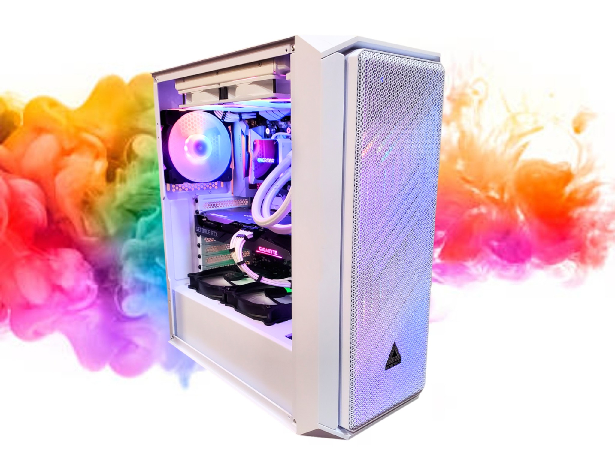 Watercooled Sale: 3060ti + Ryzen 5 + 16GB RAM + 1TB SSD + 7 Fans + Full RGB ( All White Gaming PC )
