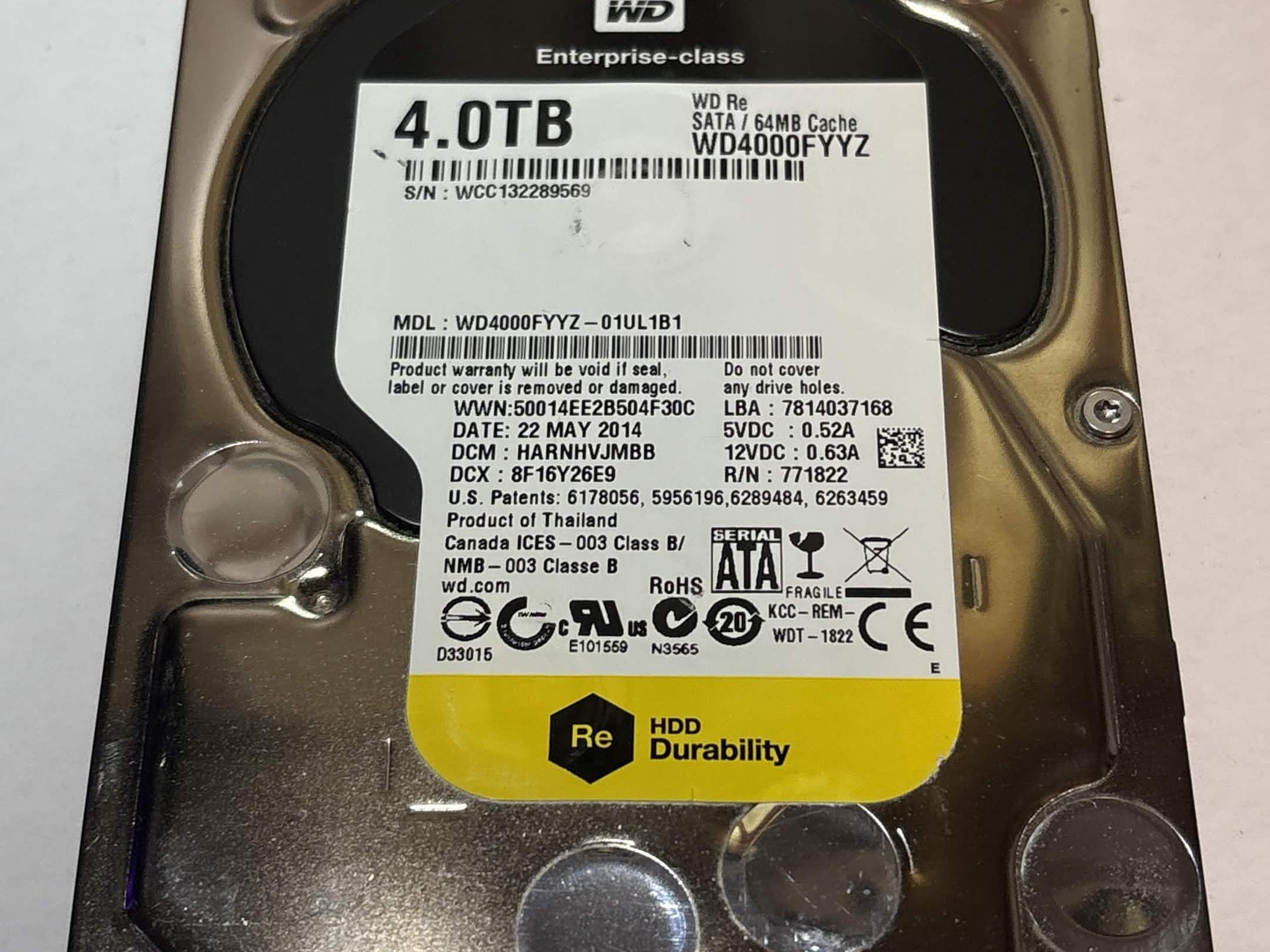 WD RE 4TB WD4000FYYZ 7200RPM SATA Enterprise HDD – 56,646 Hours – SMART Good