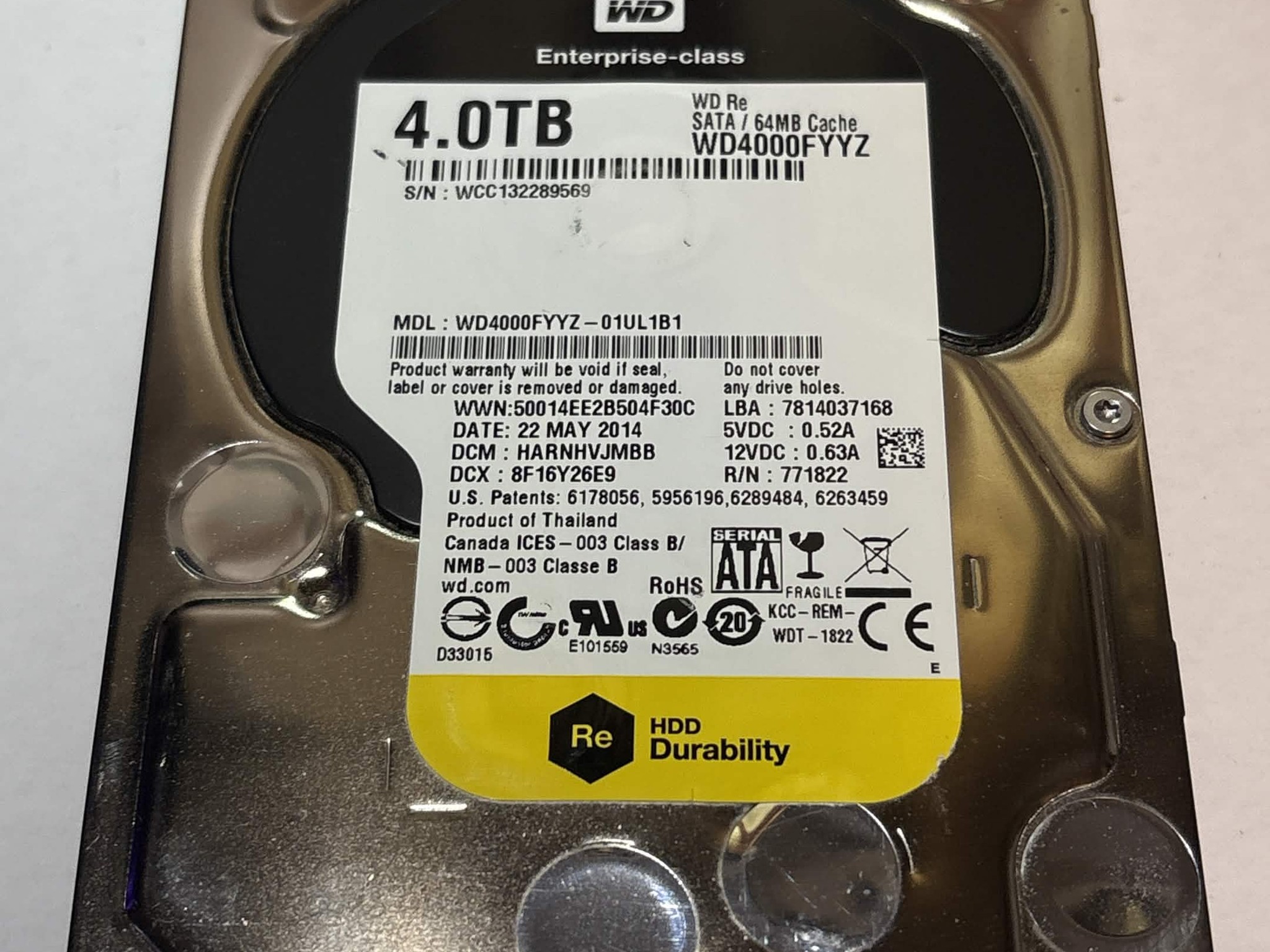 WD RE 4TB WD4000FYYZ 7200RPM SATA Enterprise HDD – 56,646 Hours – SMART Good