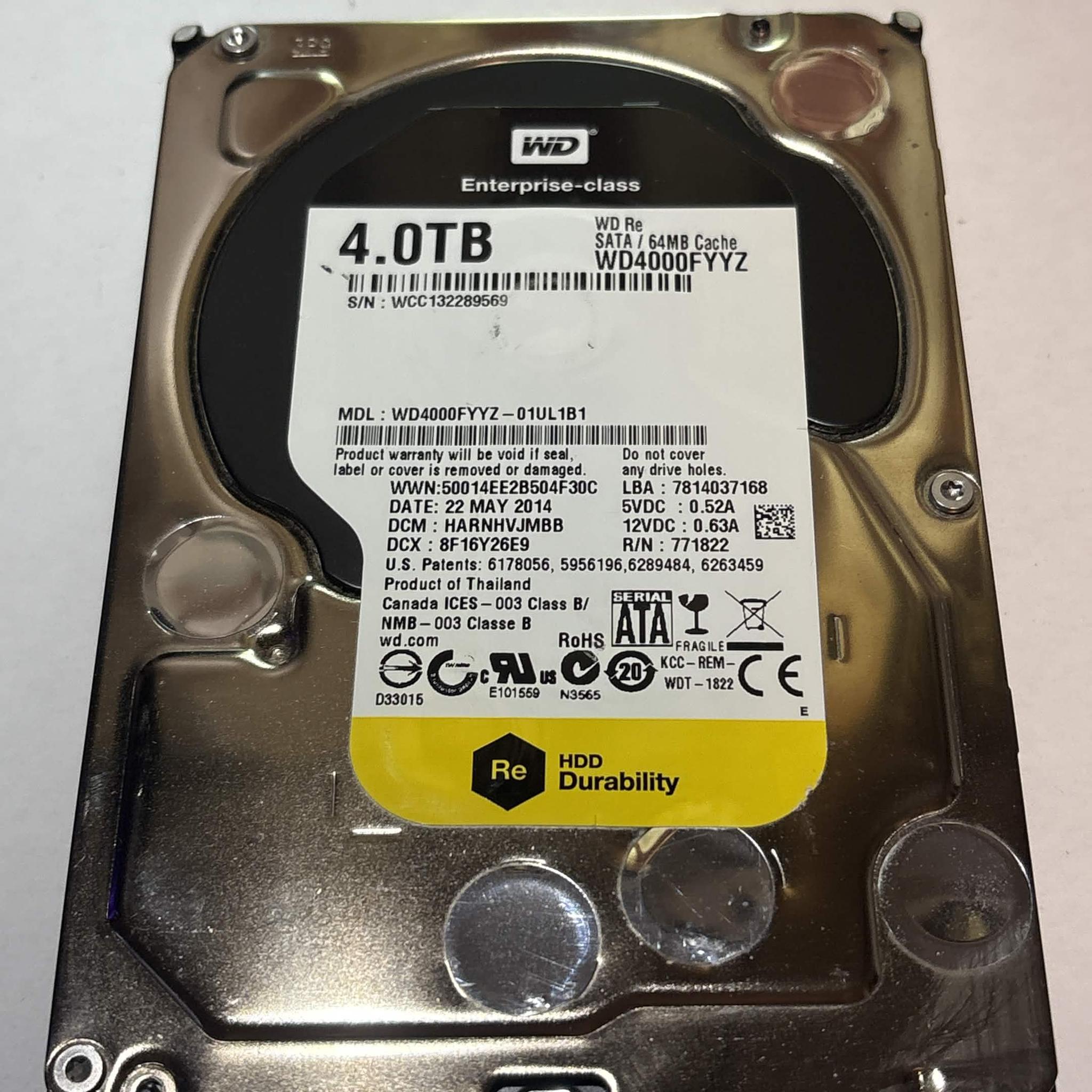 WD RE 4TB WD4000FYYZ 7200RPM SATA Enterprise HDD – 56,646 Hours – SMART Good