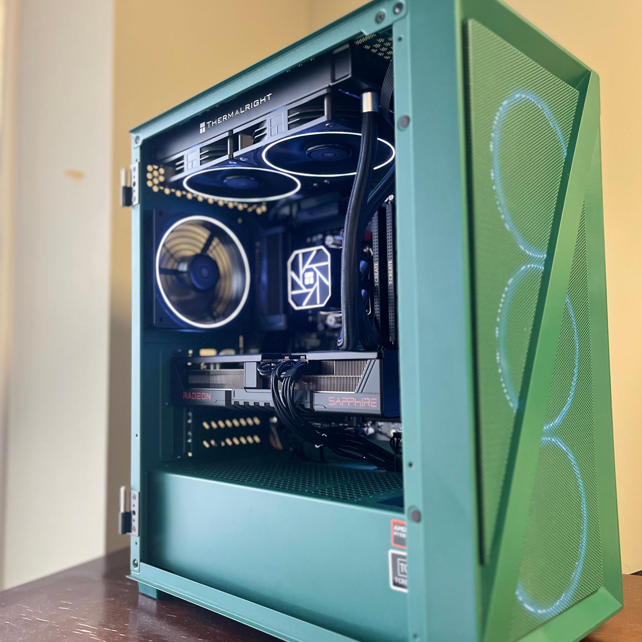 GREEN GOBLIN!!! MicroATX build with AMD Ryzen 9600X and 9070, 32GB DDR5, 2TB SSD