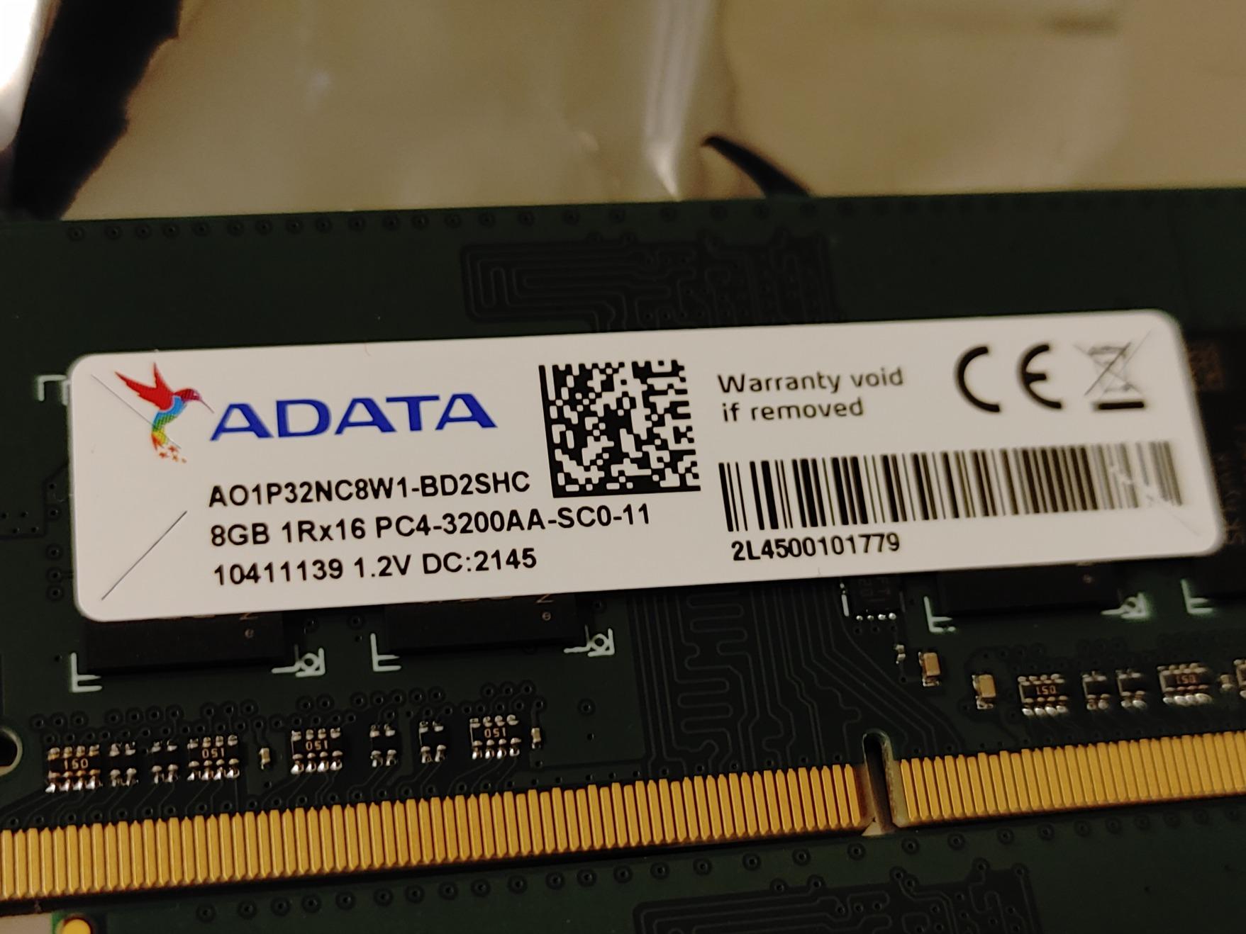16gb (2x8gb) AData/SK Hynix DDR4 3200mhz Sodimm memory for Laptops