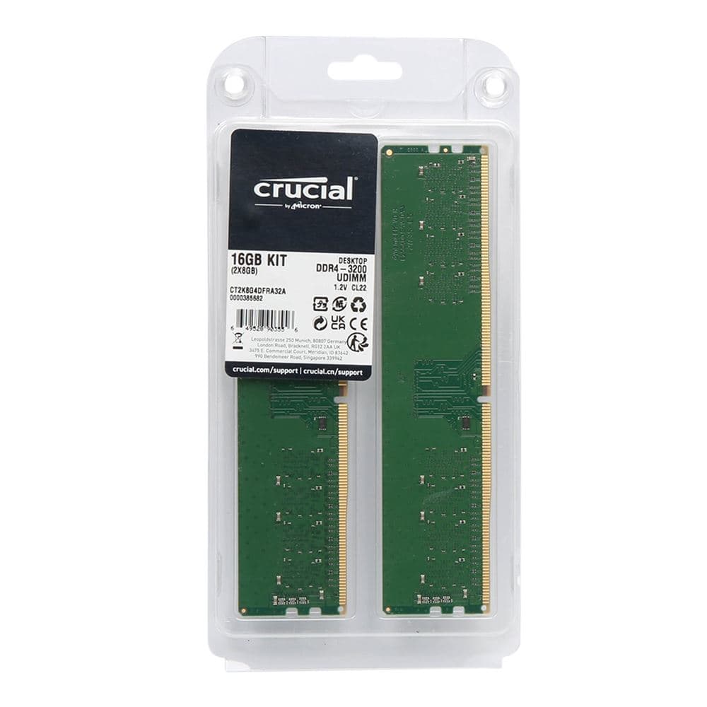 Crucial 16GB (2 x 8GB) DDR4-3200 PC4-25600 CL22 Dual Channel Desktop Memory Kit CT2K8G4DFRA32A Green