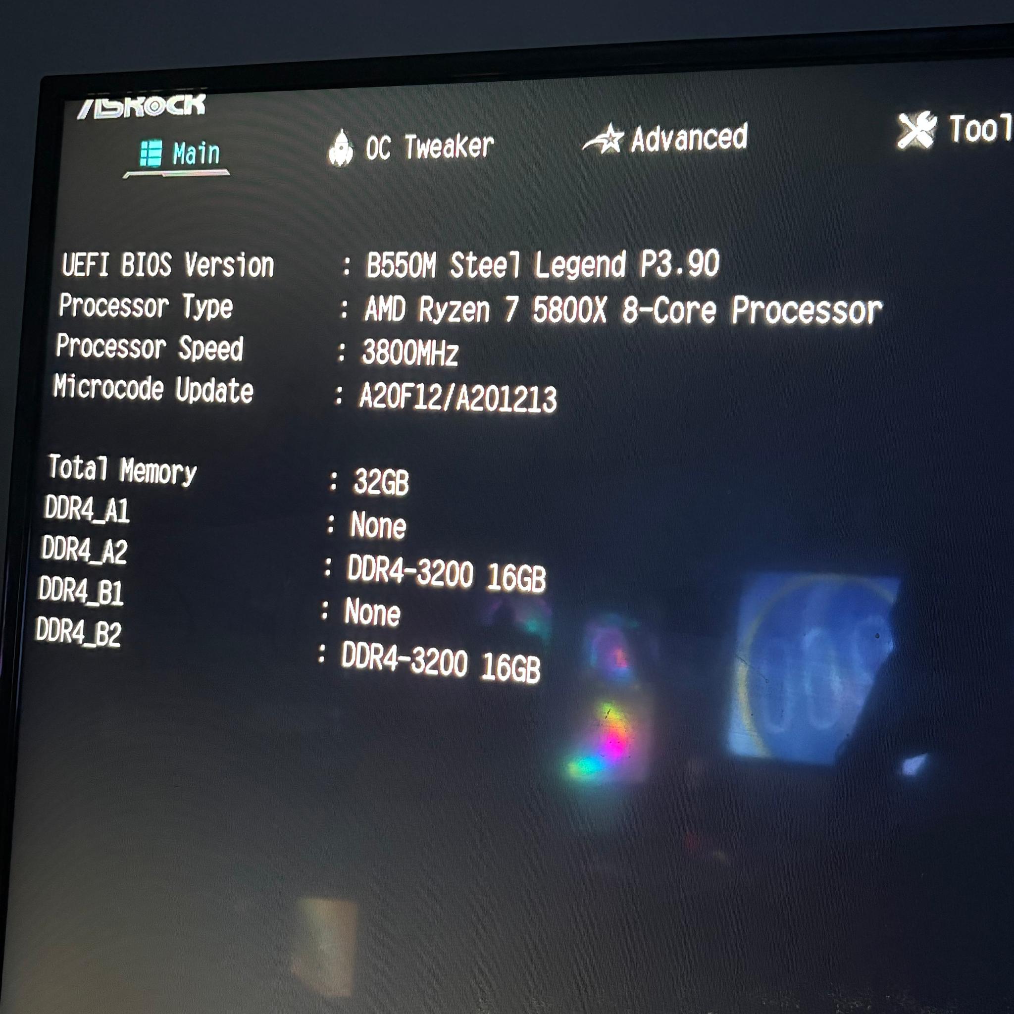 Ryzen 7 5800x, 32gb ddr4 3200mts cl16, asrock b550m steel legend