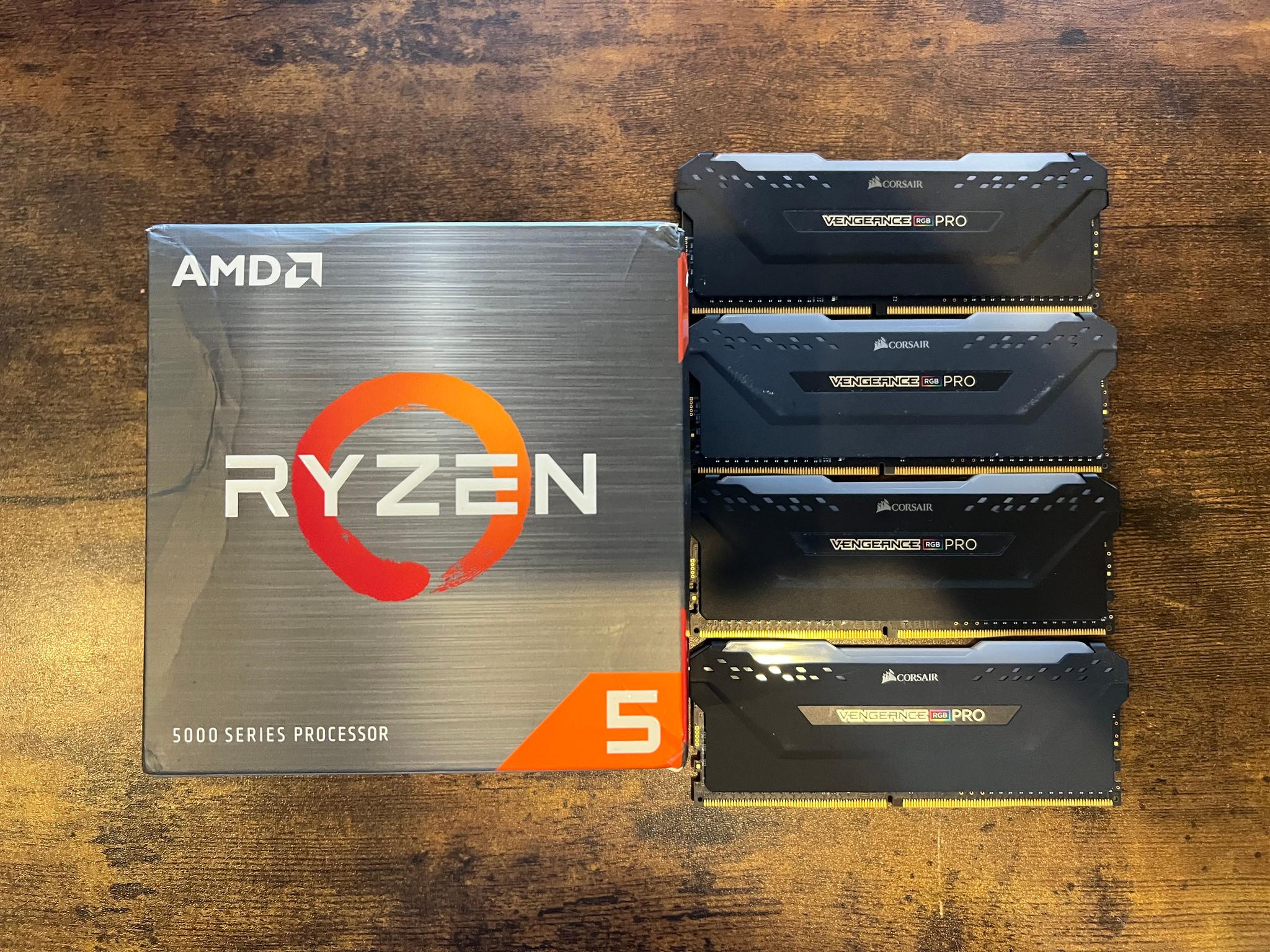 Ryzen 5 5600X CPU with Cooler+32GB (4x8GB) DDR4-3200MHz CL16 Corsair Vengeance RGB PRO RAM Memory