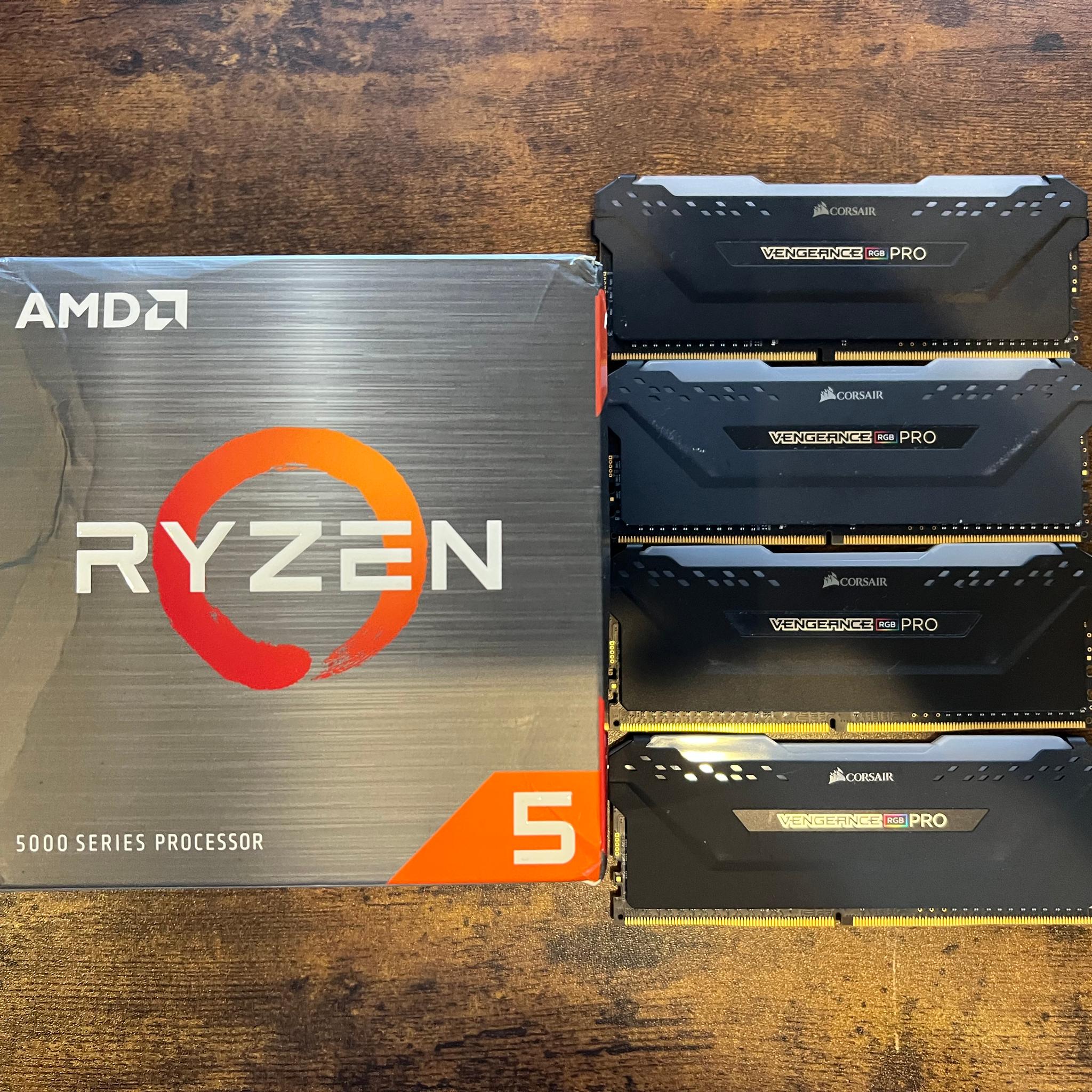 Ryzen 5 5600X CPU with Cooler+32GB (4x8GB) DDR4-3200MHz CL16 Corsair Vengeance RGB PRO RAM Memory
