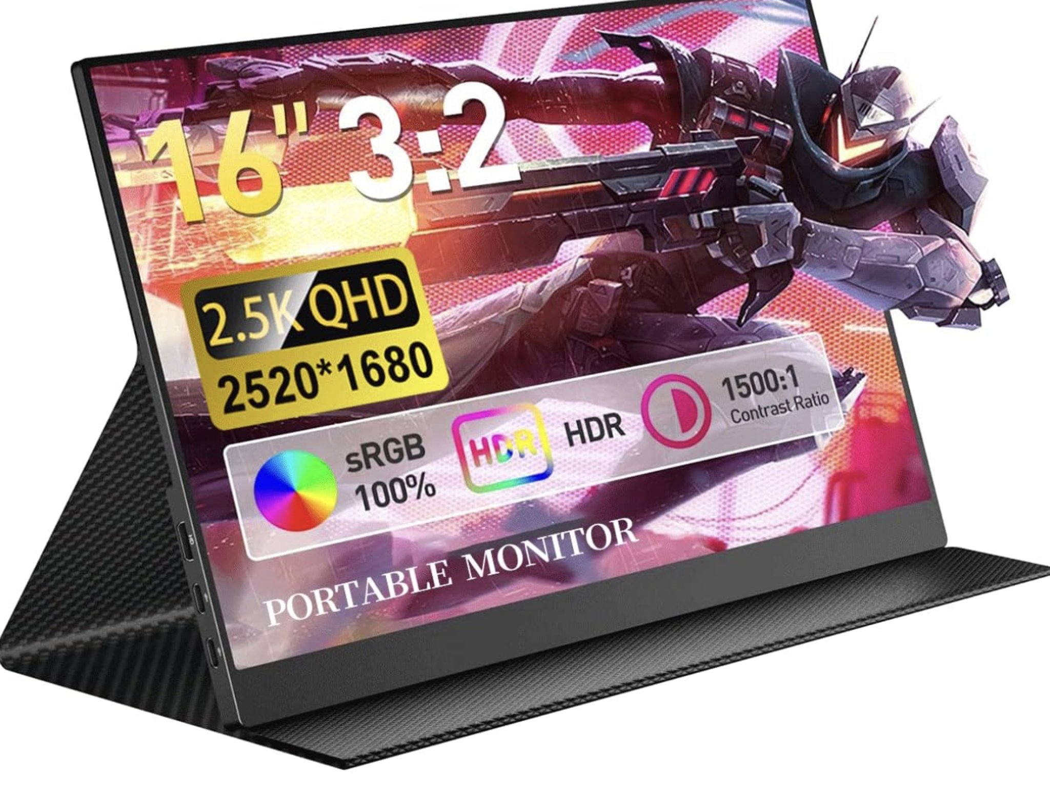 2.5K Portable Monitor, 16" 2520x1680 QHD USB-C HDMI
