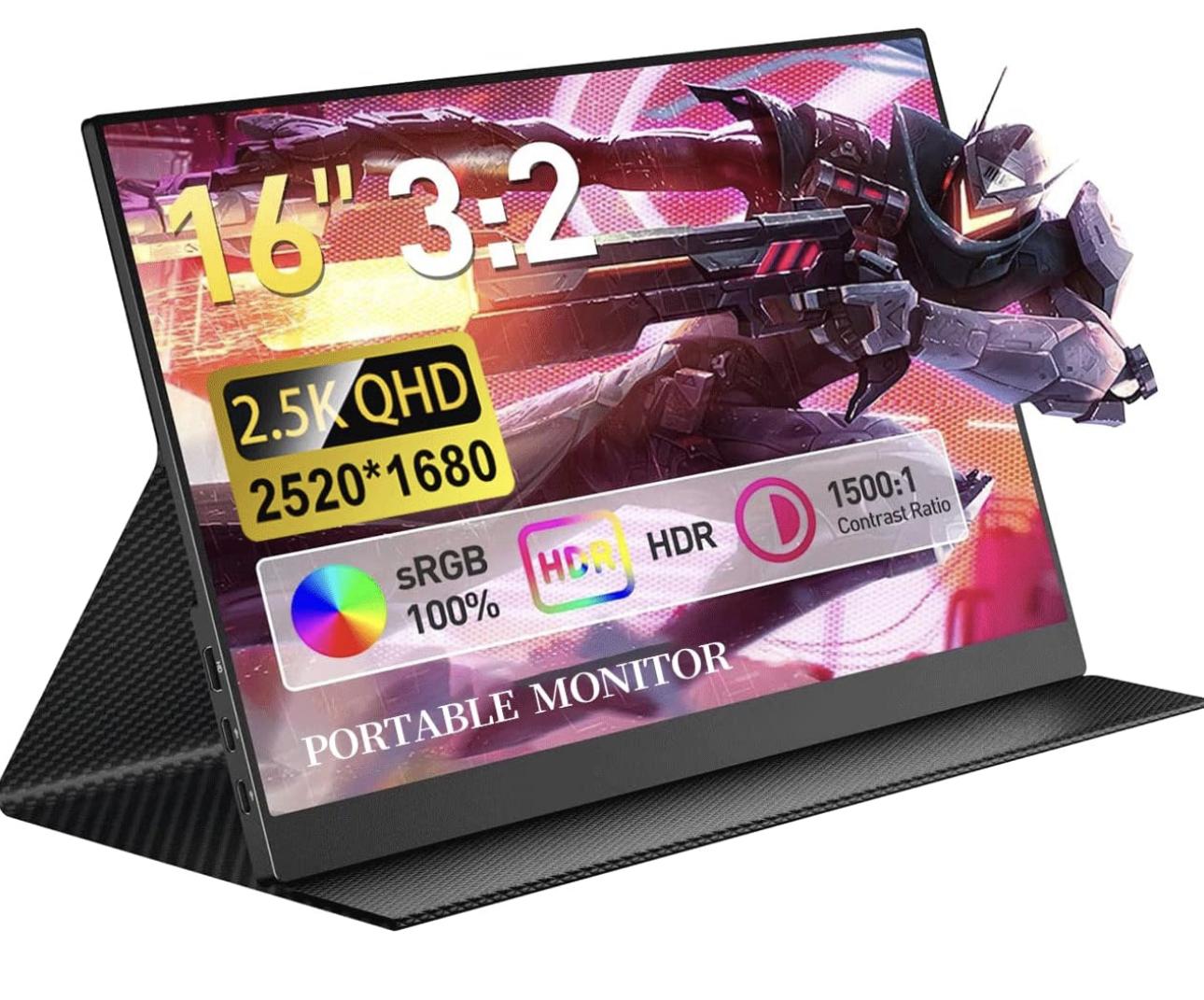 2.5K Portable Monitor, 16" 2520x1680 QHD USB-C HDMI
