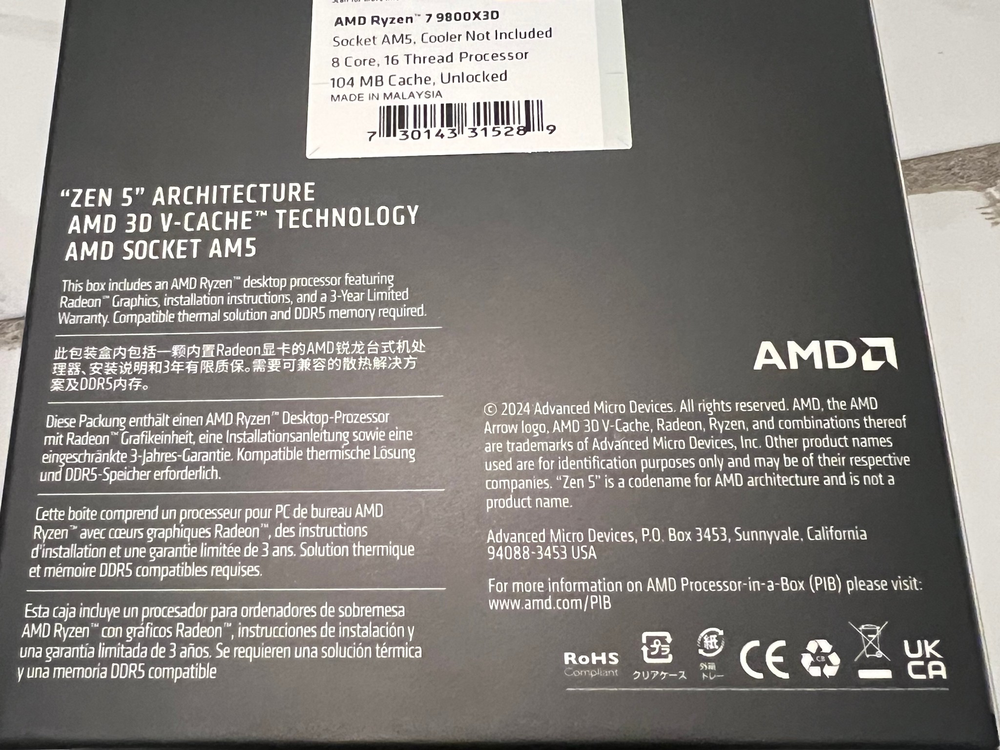 NEW AMD Ryzen 7 9800X3D Granite Ridge AM5 4.70GHz 8-Core Boxed Processor