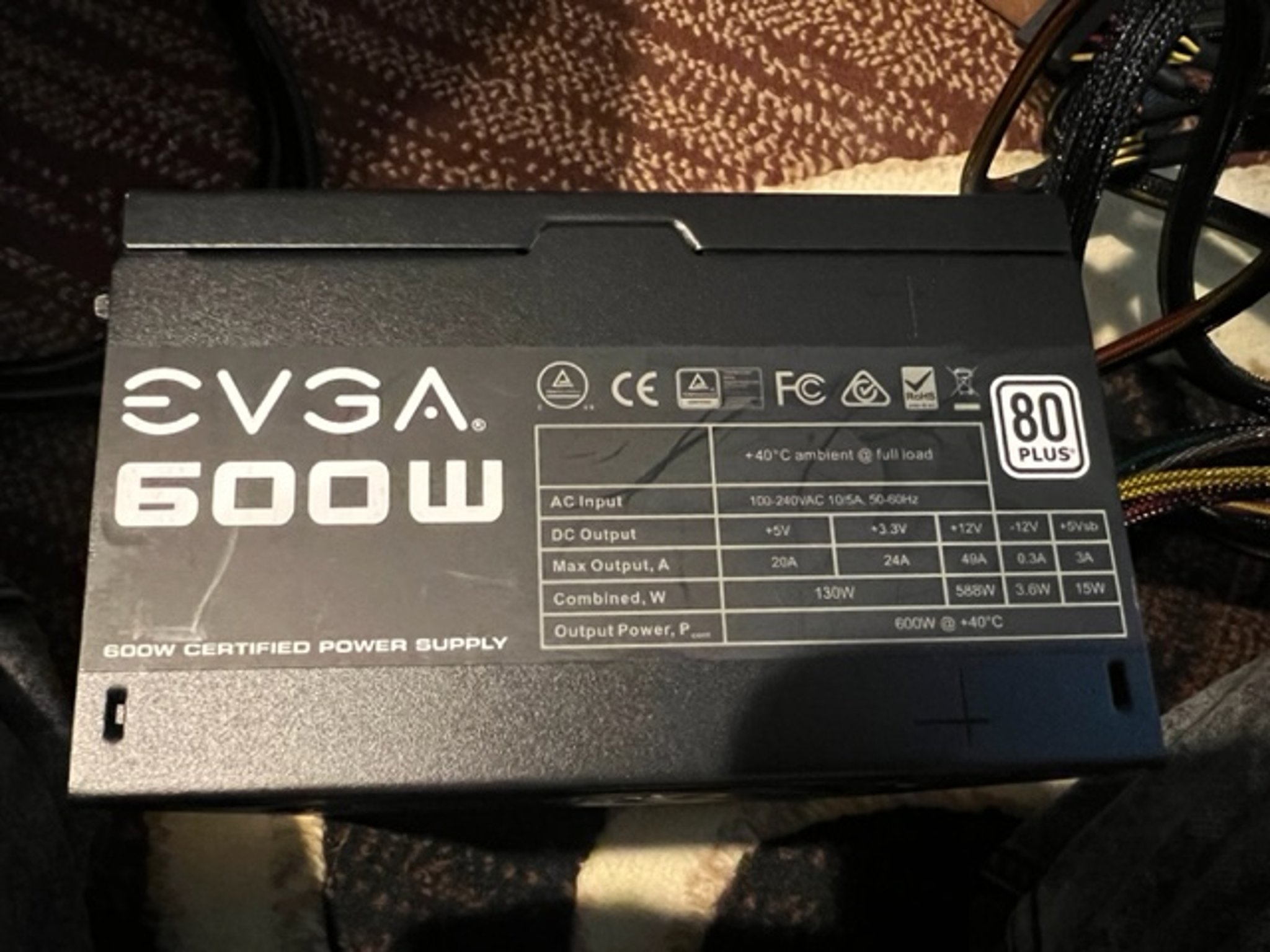 EVGA 600 WATT POWER SUPPLY 80 PLUS RATED NON MODULAR ATX