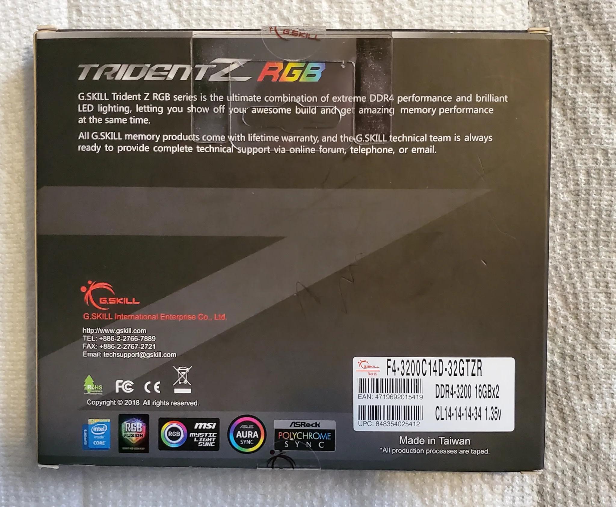 Almost new G.Skill TridentZ RGB 32GB (2 x 16GB) DDR4-3200 CL: 14-14-14-24 1.35v