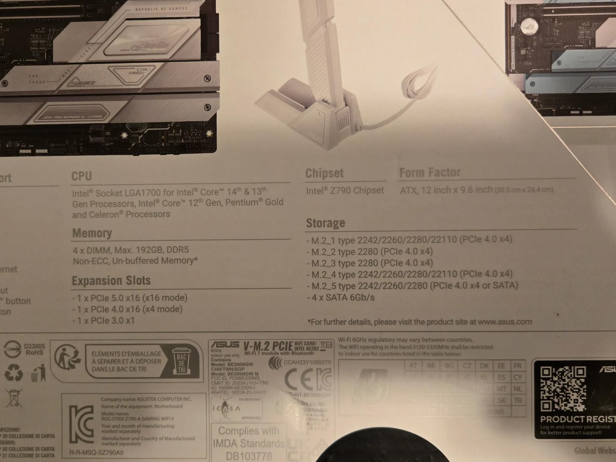 NEW IN BOX ASUS ROG STRIX Z790A WIFI II (WIFI 7) || LGA1700 || ATX || DDR5 || PCIE 5.0
