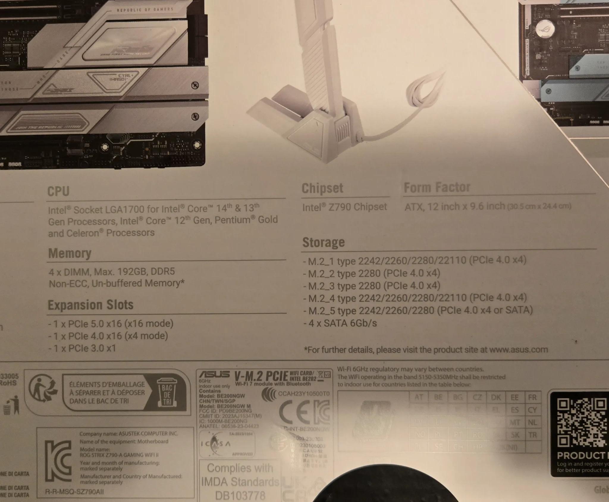 NEW IN BOX ASUS ROG STRIX Z790A WIFI II (WIFI 7) || LGA1700 || ATX || DDR5 || PCIE 5.0