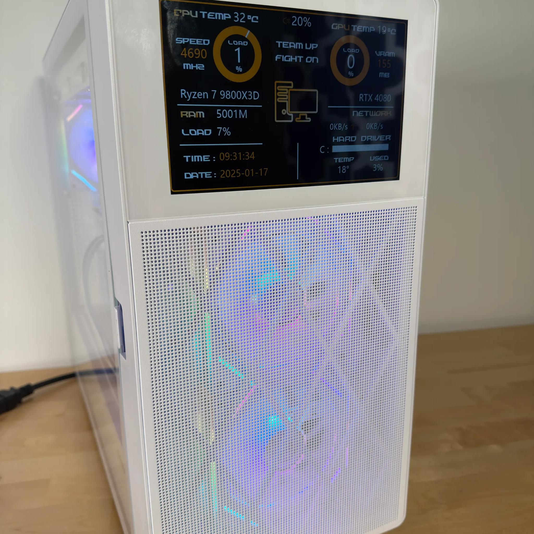 RTX 4080 Ryzen 9800X3D Gaming PC with Customizable Screen