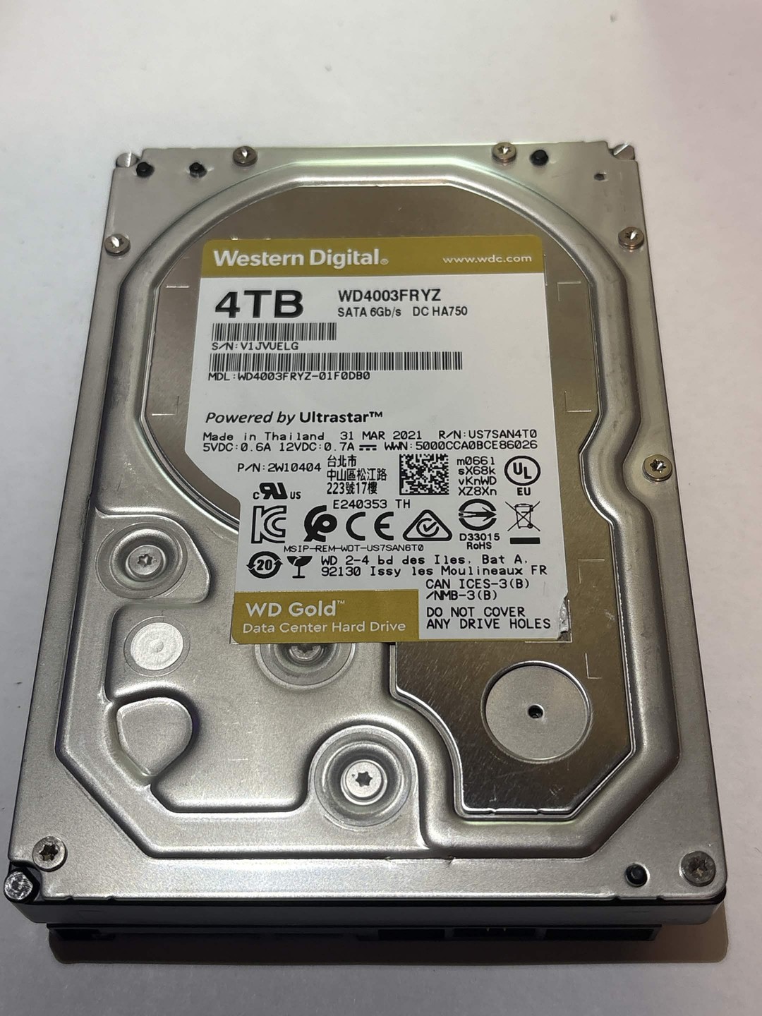 WD Gold 4TB WD4003FRYZ 7200RPM SATA Datacenter HDD – 30,250 Hours